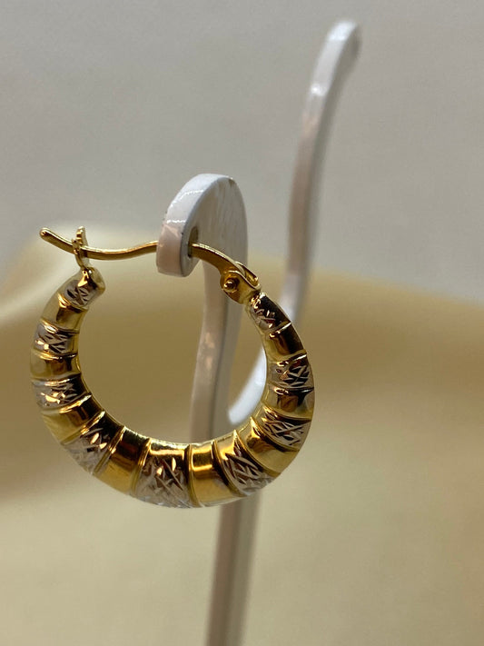 14k Gold Hoop Earring Diamond cut , Fat Hoop earring, Gold hoop Earring