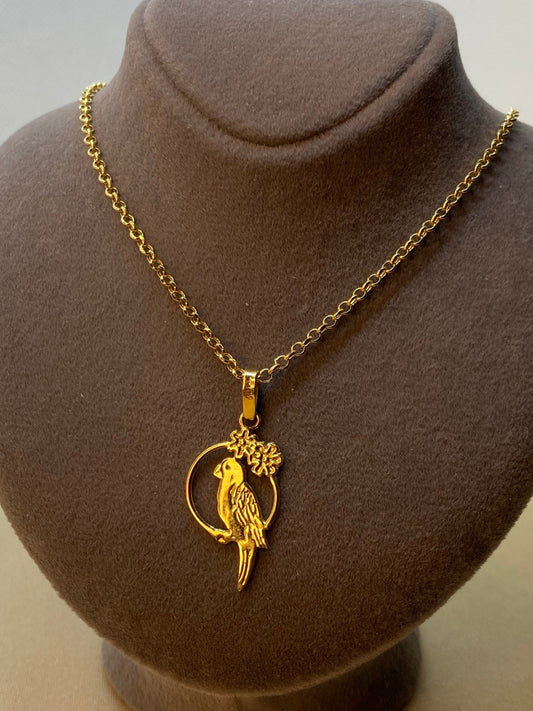 18k Gold Parrot Charm Necklace , 18k Real Gold ,18k solid Gold bird necklace , bird lovers ,gift necklace