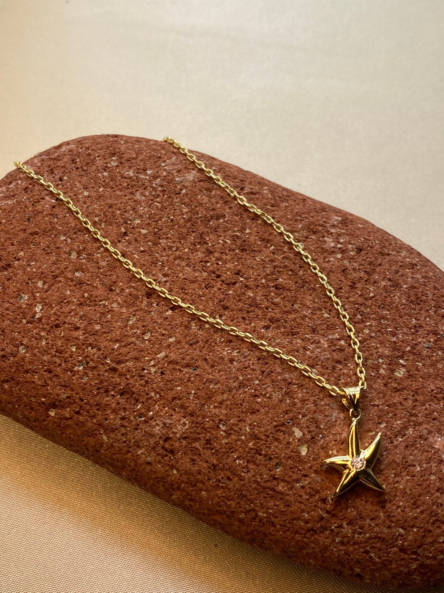 18k solid gold starfish  Necklace 19.5 inches 1.5 mm , Starfish pendant , Gift