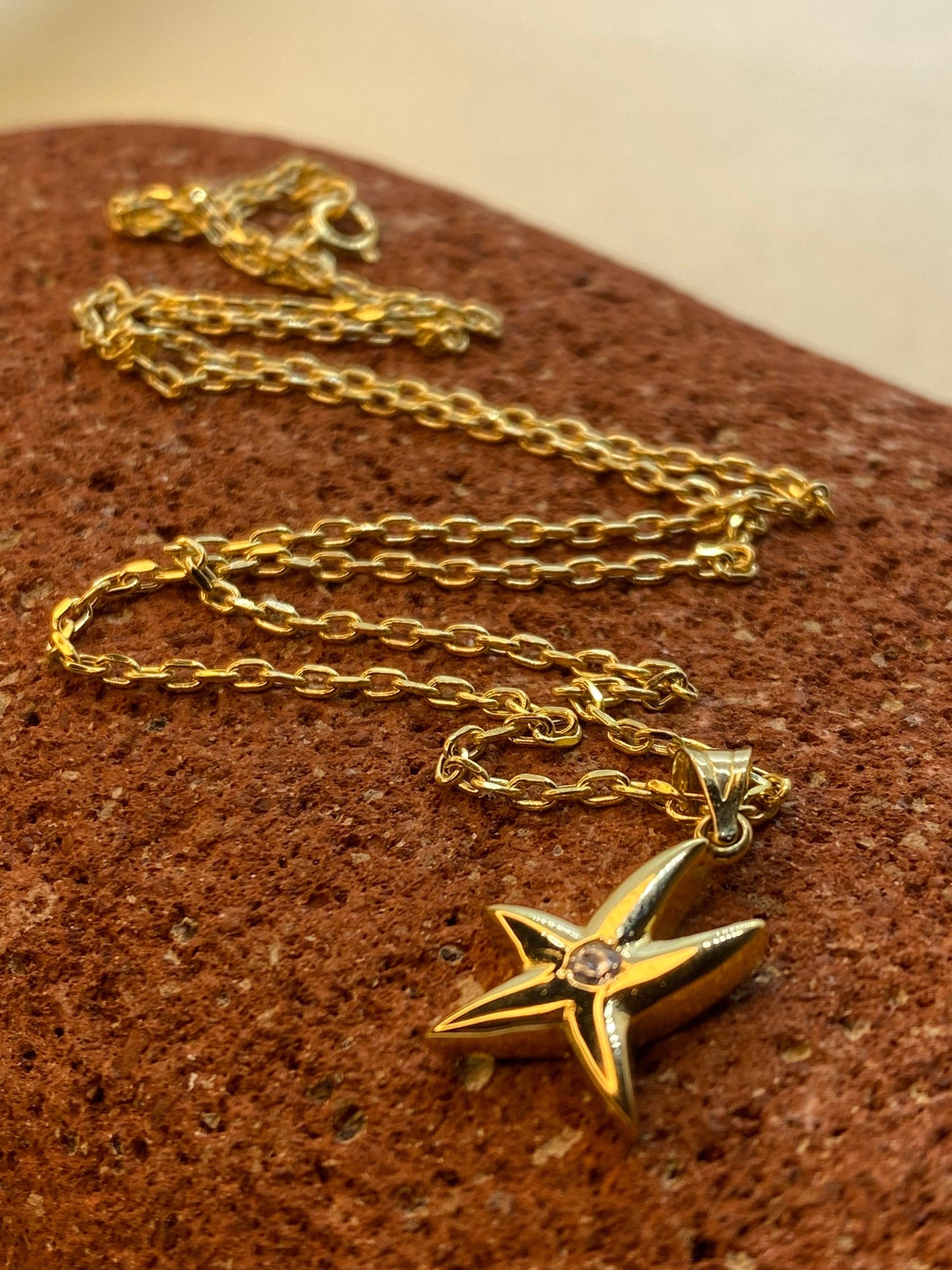 18k solid gold starfish  Necklace 19.5 inches 1.5 mm , Starfish pendant , Gift