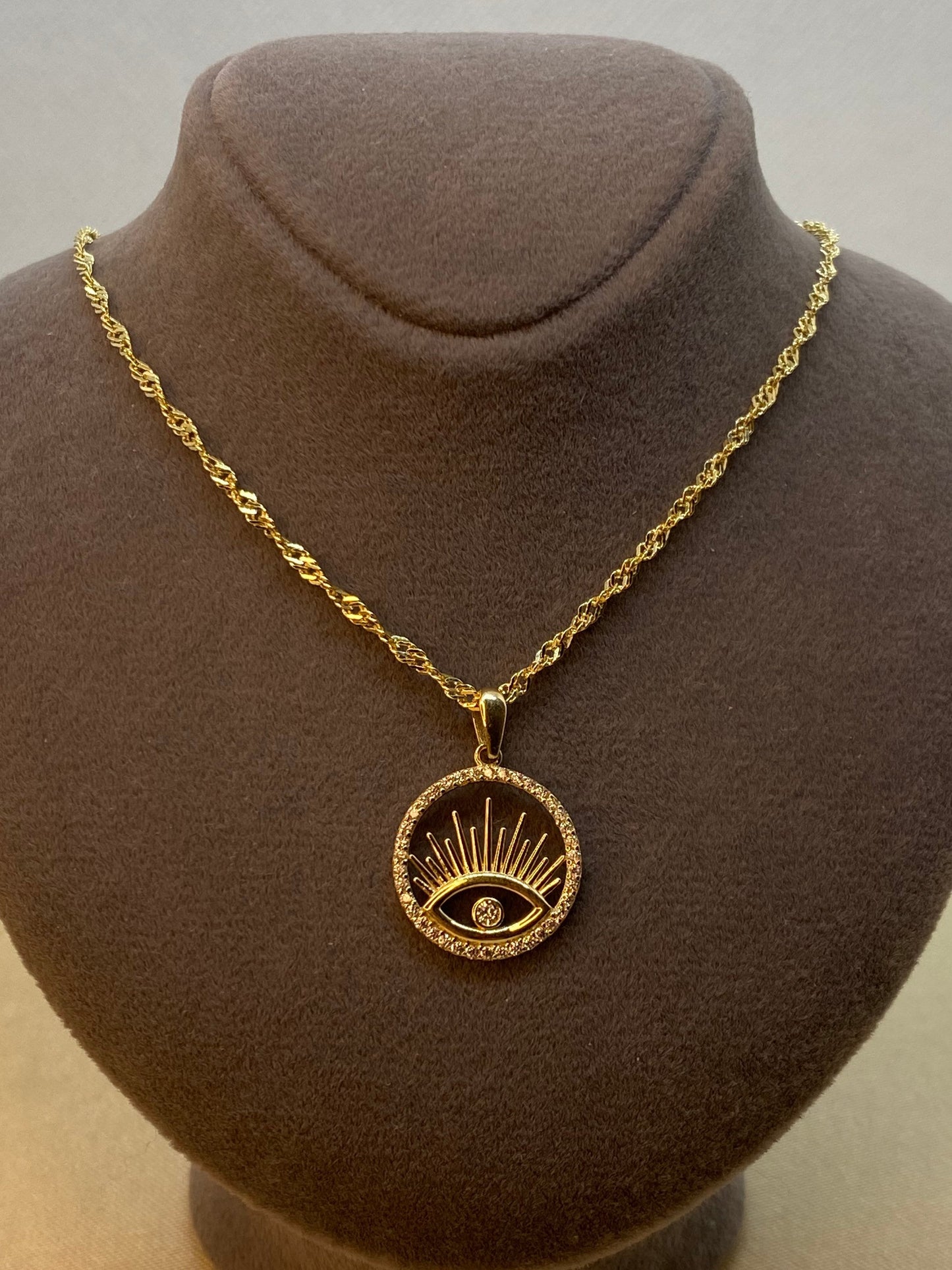 14K Gold Sun Shaped Evil Eye Necklace, Gift for Her , Good Luck, Kabbalah, Protection Charm, Real Gold