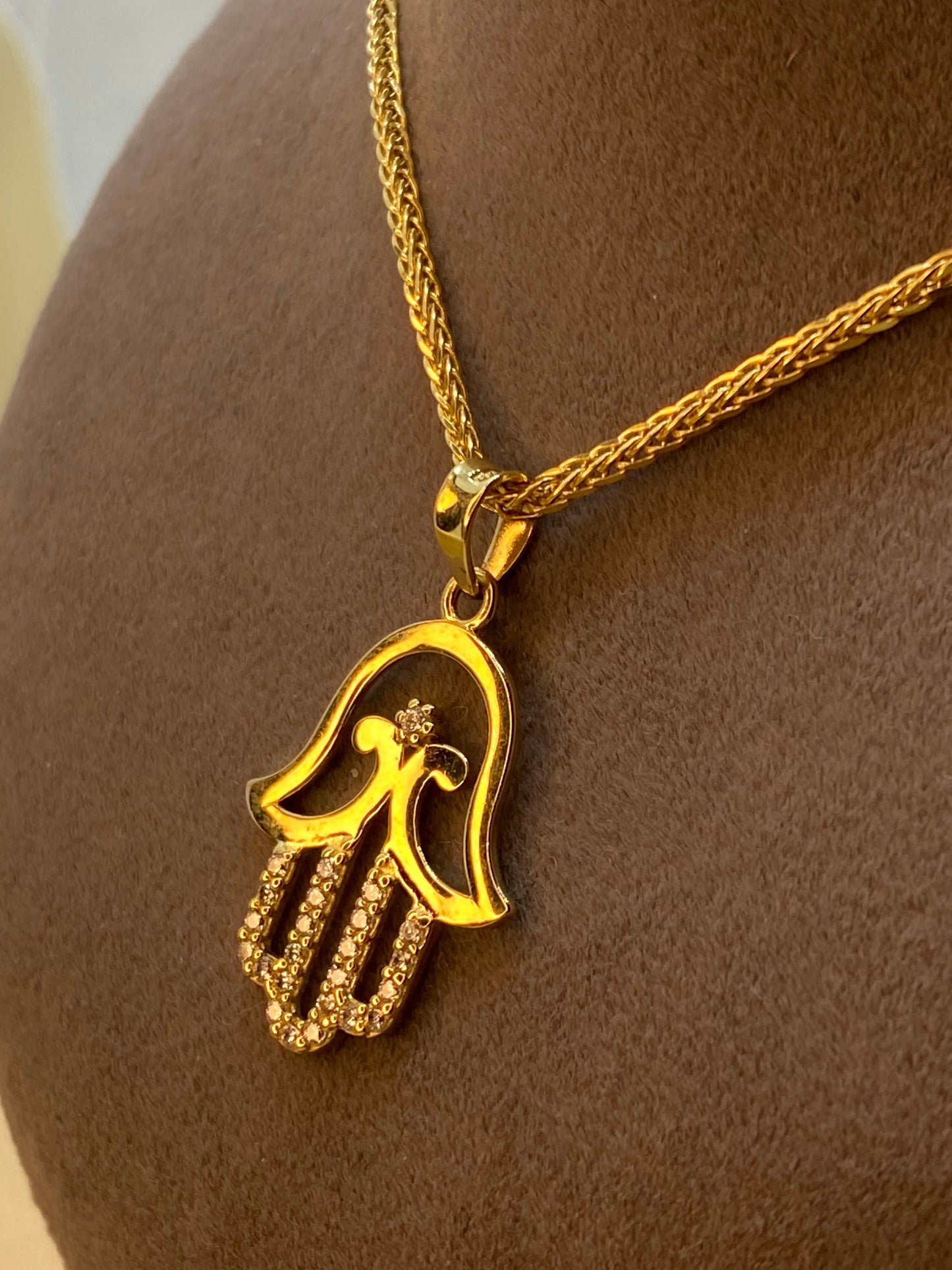 14k Solid Gold Hamsa Hand Necklace , Nazar Charm Pendant, Fatima Hand Necklace