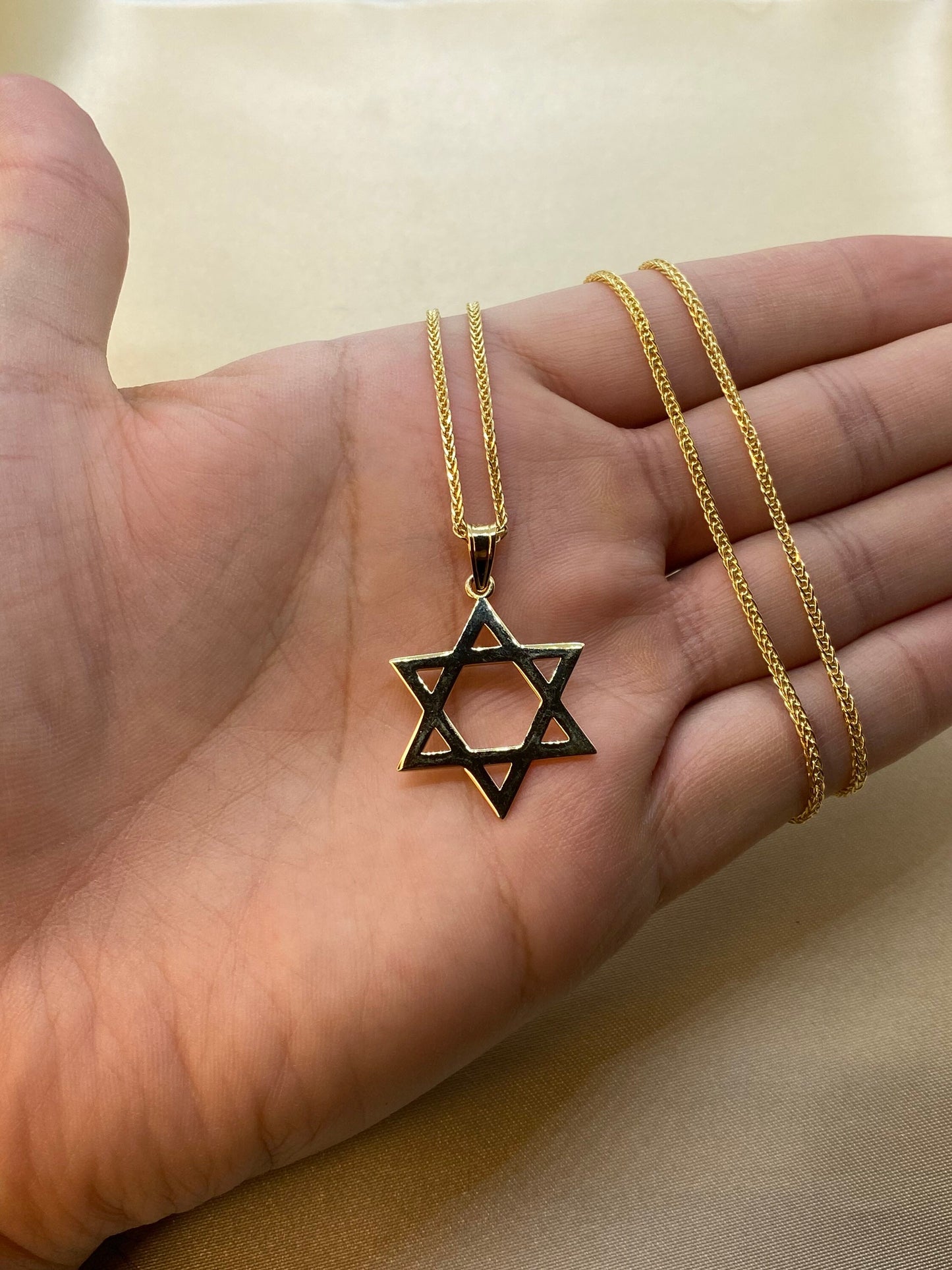 14k solid Gold Magen David with foxtail  chain 1.5mm , 23.5" ,  jewish jewelry , Hanukkah Gift