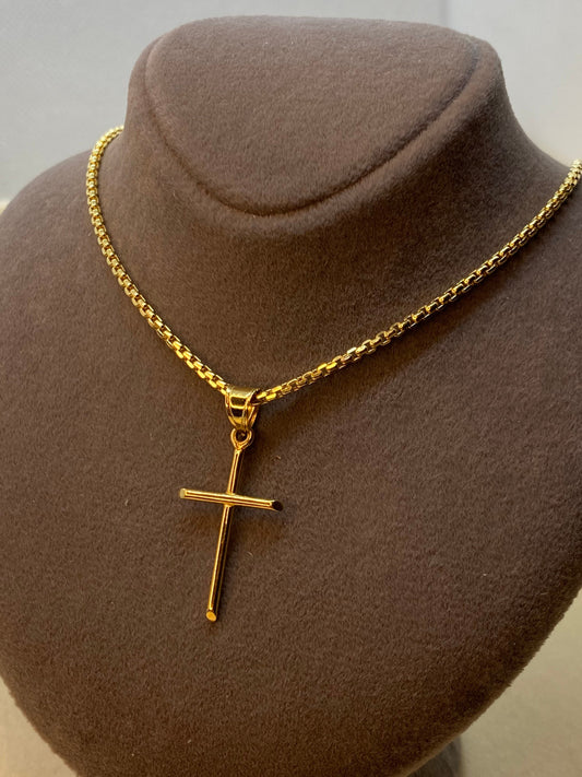 18k Solid Gold Cross Necklace 20",22",24",2mm , box chain ,different length available, For Him, For Her ,Anniversary Gift ,Birthday Gift. ,