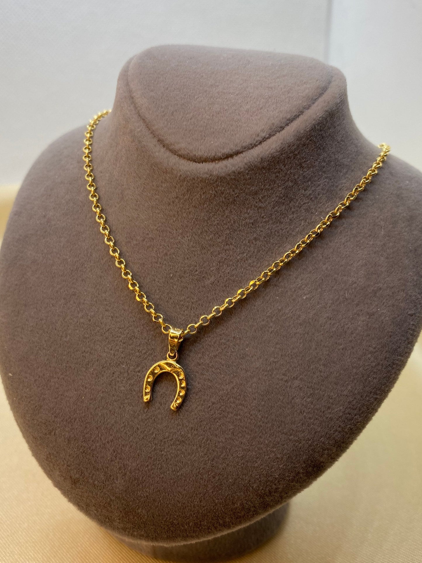 14k Solid Gold Horseshoe Necklace with 18k Gold Rolo chain , Lucky Charm Horseshoe Gold Pendant, Valentines Day Gift, Girlfriend Gift