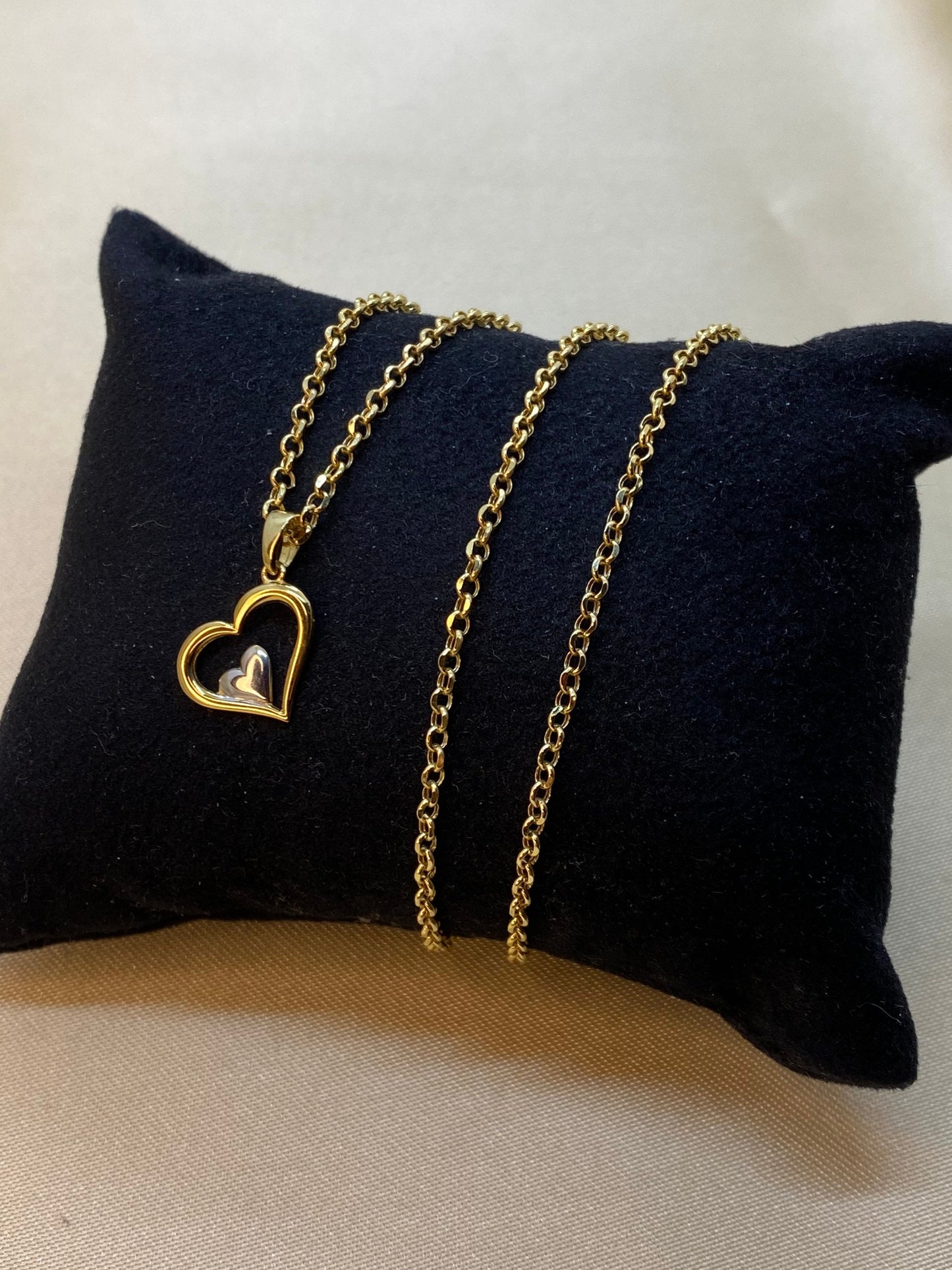 18k Gold Heart Necklace with Rolo chain19.5", Heart Necklace , Gift necklace , Valentine GIFT, Real Gold Heart Necklace