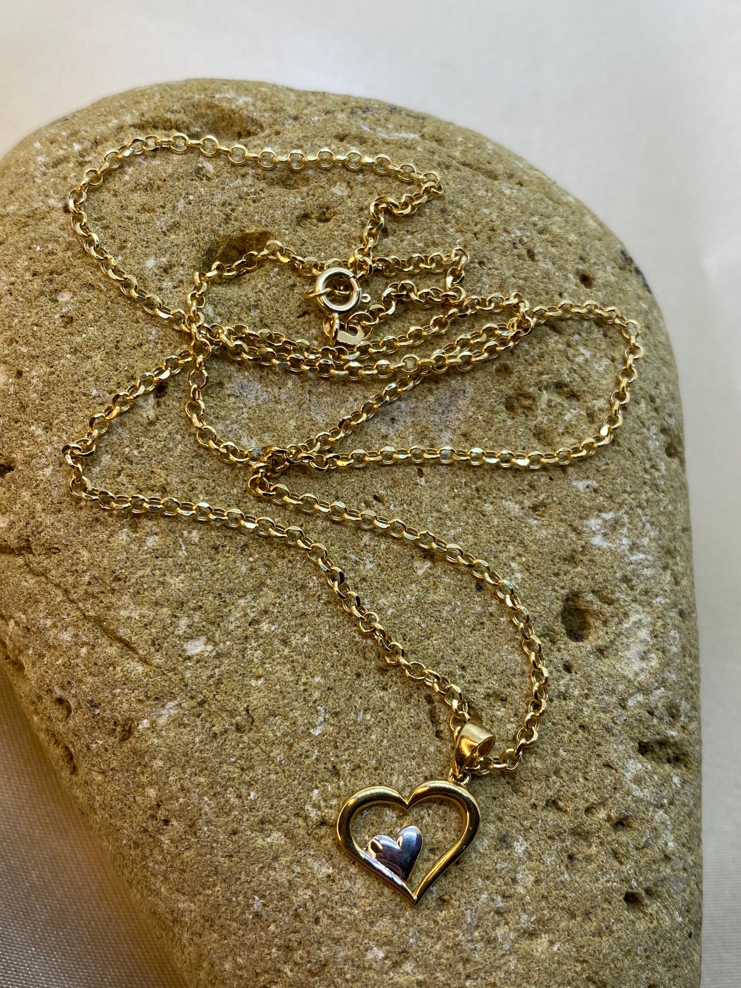 18k Gold Heart Necklace with Rolo chain19.5", Heart Necklace , Gift necklace , Valentine GIFT, Real Gold Heart Necklace