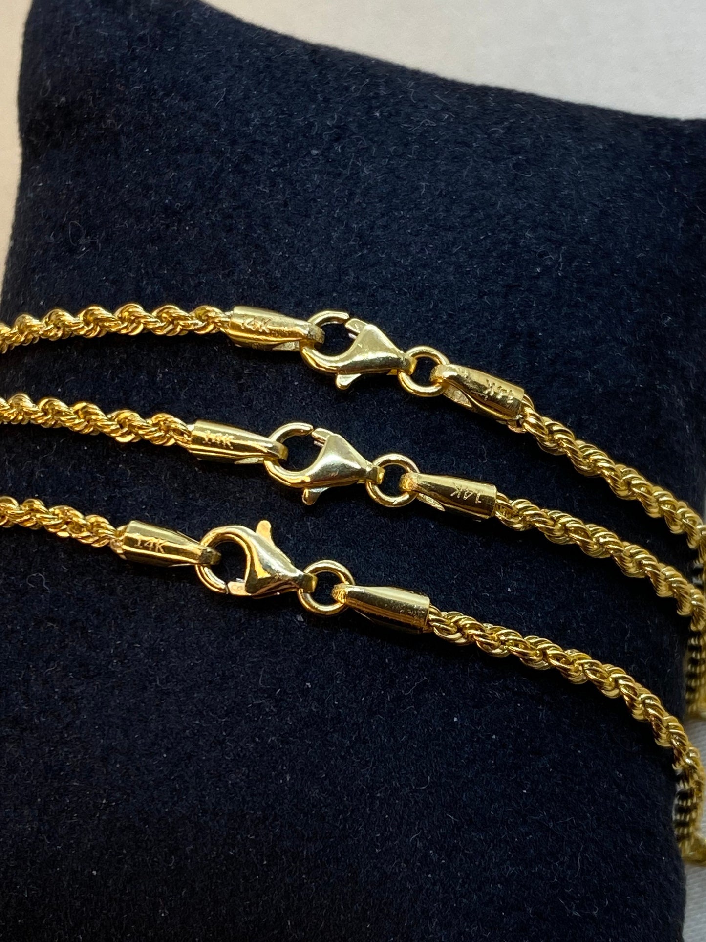 14k solid Gold Rope Necklace 2mm,Rope chain , rope necklace ,diamond cut rope chain, Gold chain ,For Her , Birthday Gift , Christmas Gift .