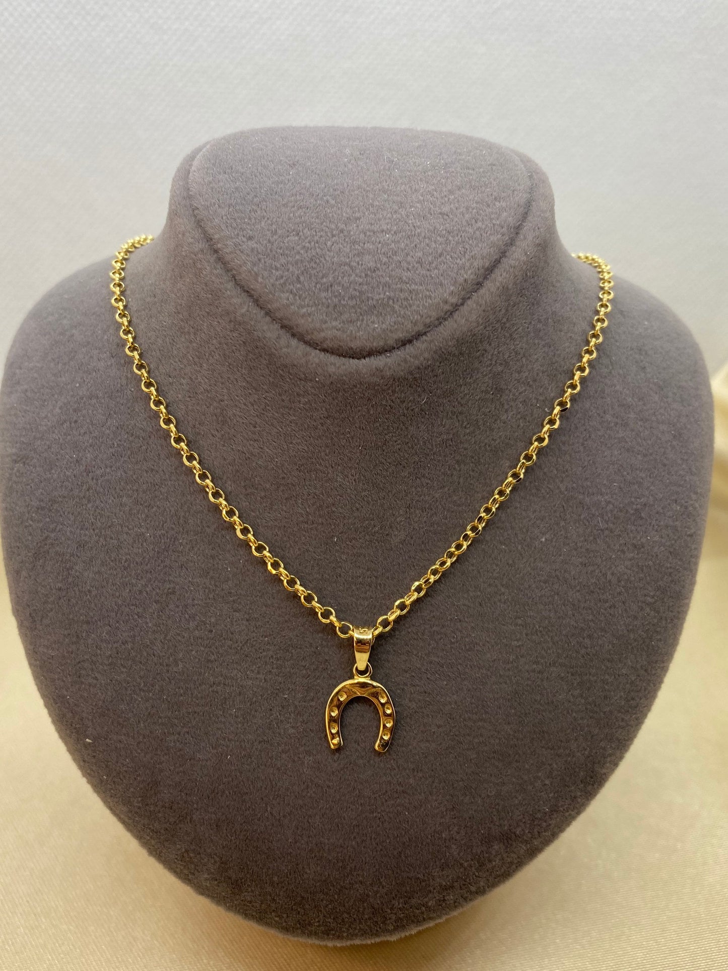 14k Solid Gold Horseshoe Necklace with 18k Gold Rolo chain , Lucky Charm Horseshoe Gold Pendant, Valentines Day Gift, Girlfriend Gift