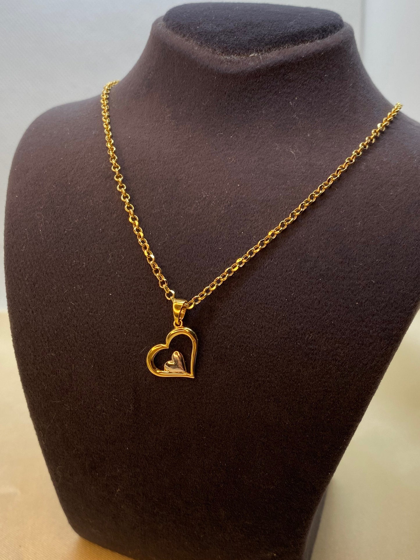 18k Gold Heart Necklace with Rolo chain19.5", Heart Necklace , Gift necklace , Valentine GIFT, Real Gold Heart Necklace