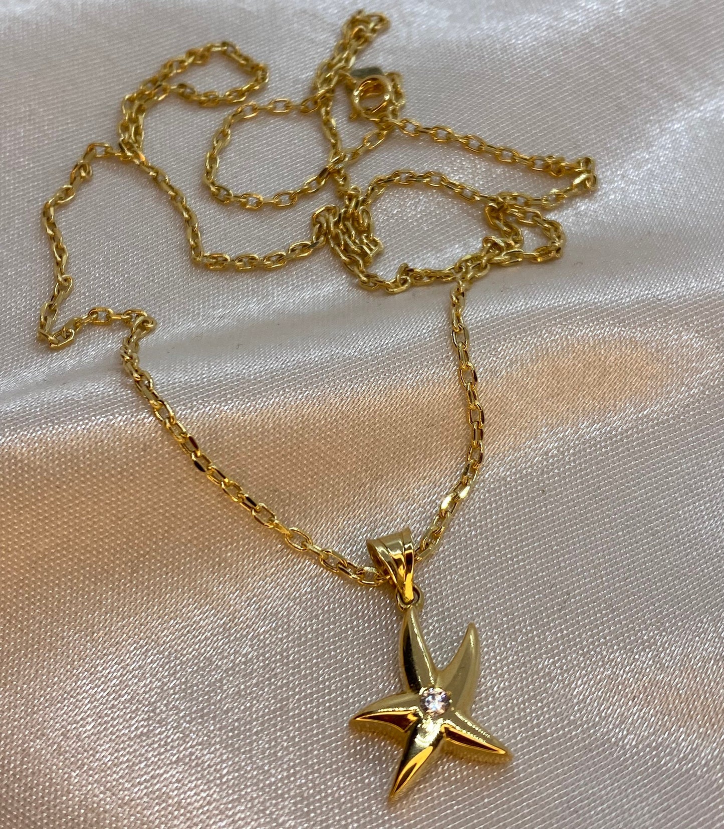 18k solid gold starfish  Necklace 19.5 inches 1.5 mm , Starfish pendant , Gift