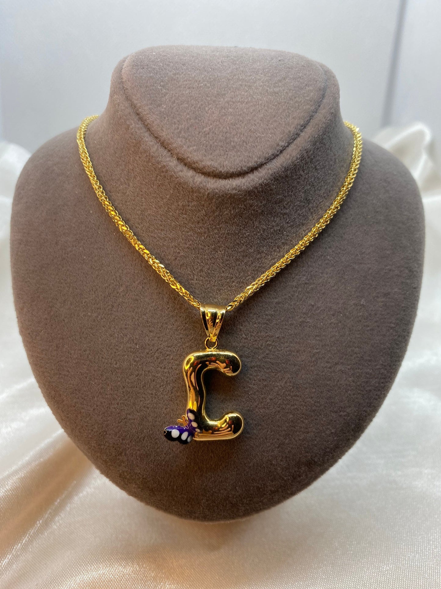 18K Real Gold Initial Letter "C" Necklace, Medal Gold Initial Letter Pendant Necklace , 18k butterfly necklace