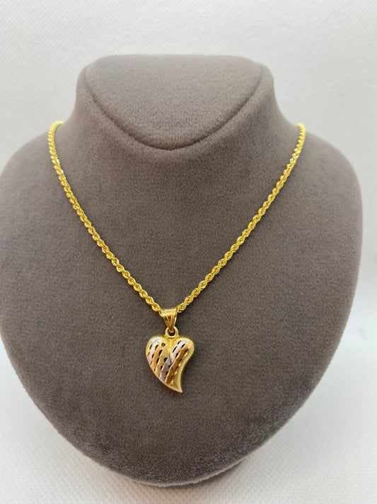 18k solid Gold Diamond cut  heart necklace ,19.5 inches , Heart necklace , real gold Heart necklace ,for her , Valentin's Gift