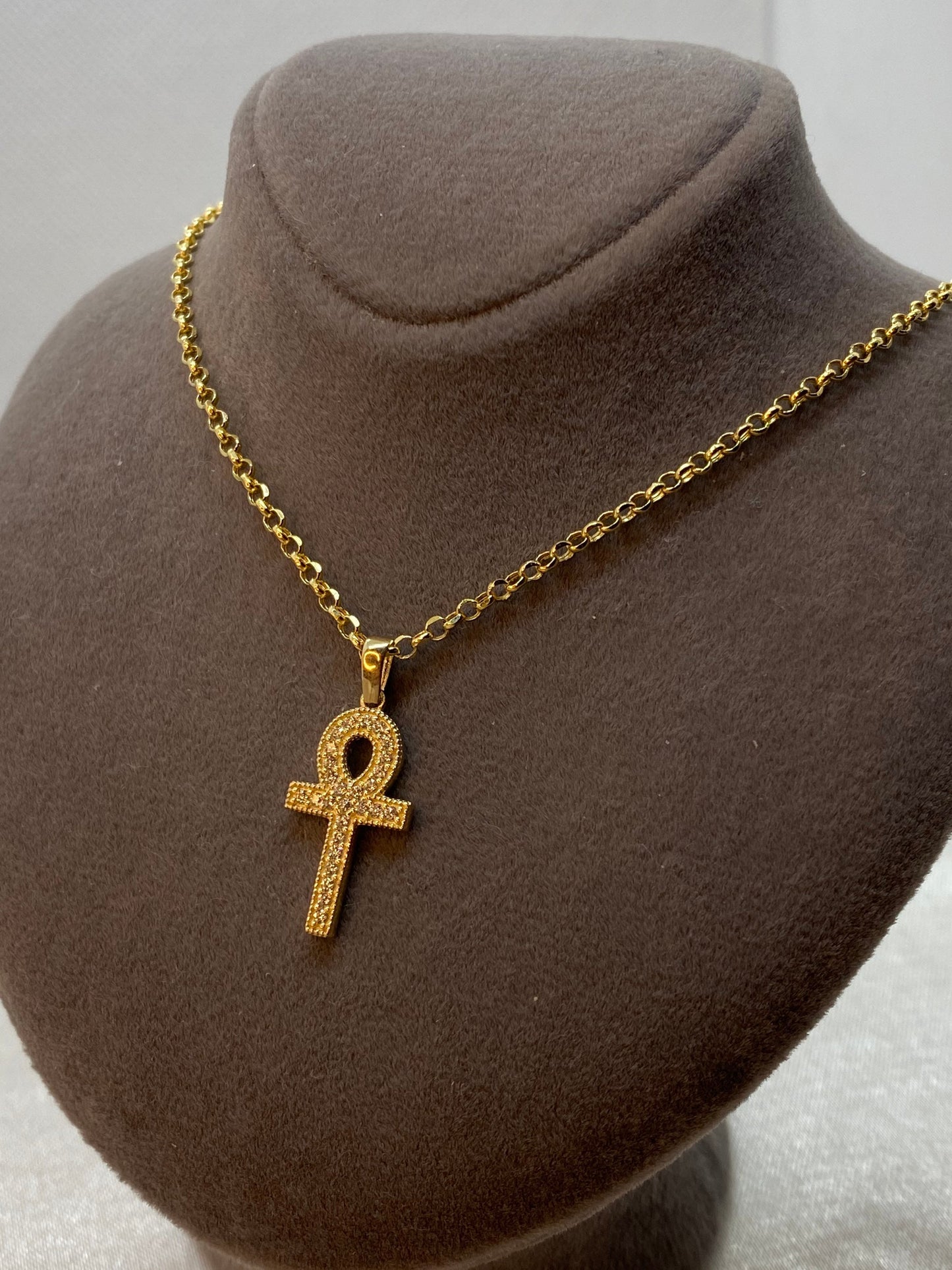 14K Gold Ankh Cross ,Gold Ankh Cross ,Gold Ankh Cross Pendant, Ankh Pendant, Ankh Cross, Gold Ankh Charm, Cubic Zirconia  Ankh Cross Pendant