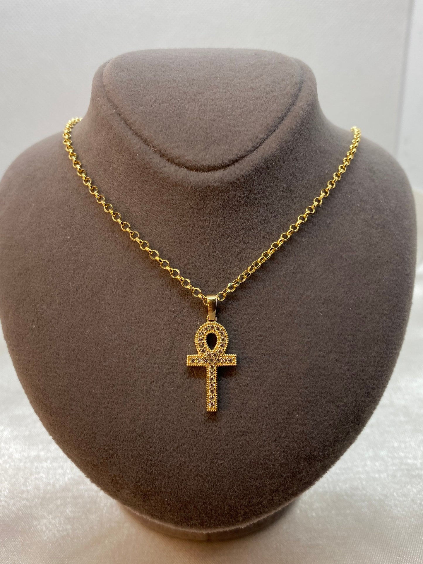 14K Gold Ankh Cross ,Gold Ankh Cross ,Gold Ankh Cross Pendant, Ankh Pendant, Ankh Cross, Gold Ankh Charm, Cubic Zirconia  Ankh Cross Pendant