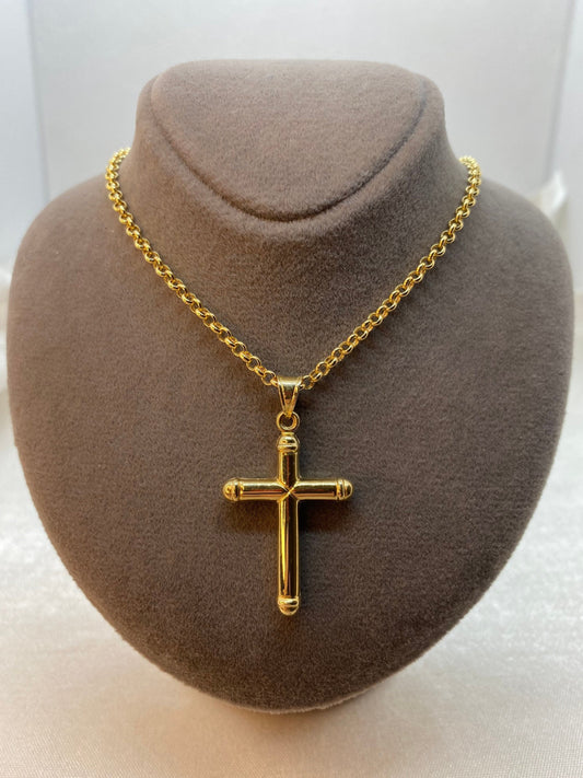 14k Gold Cross Necklace with Rolo chain So Shiny and Durable, 20 inches,2.5mm ,14k real Gold Cross Pendant ,for him , for her