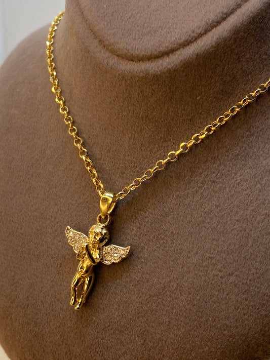 14k Gold Angel Necklace,19.5",1.5mm , Baby Angel Necklace , Gold Necklace , Dainty Necklace, guardian necklace