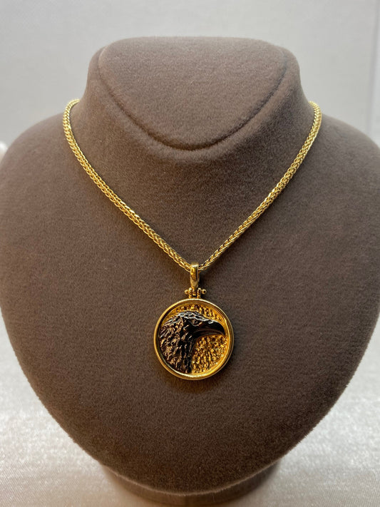 14k Real Gold Eagle Necklace , 23.5 inches, 1.5mm ,Franco chain , American Eagle necklace , Eagle pendant, , for Her !for Him