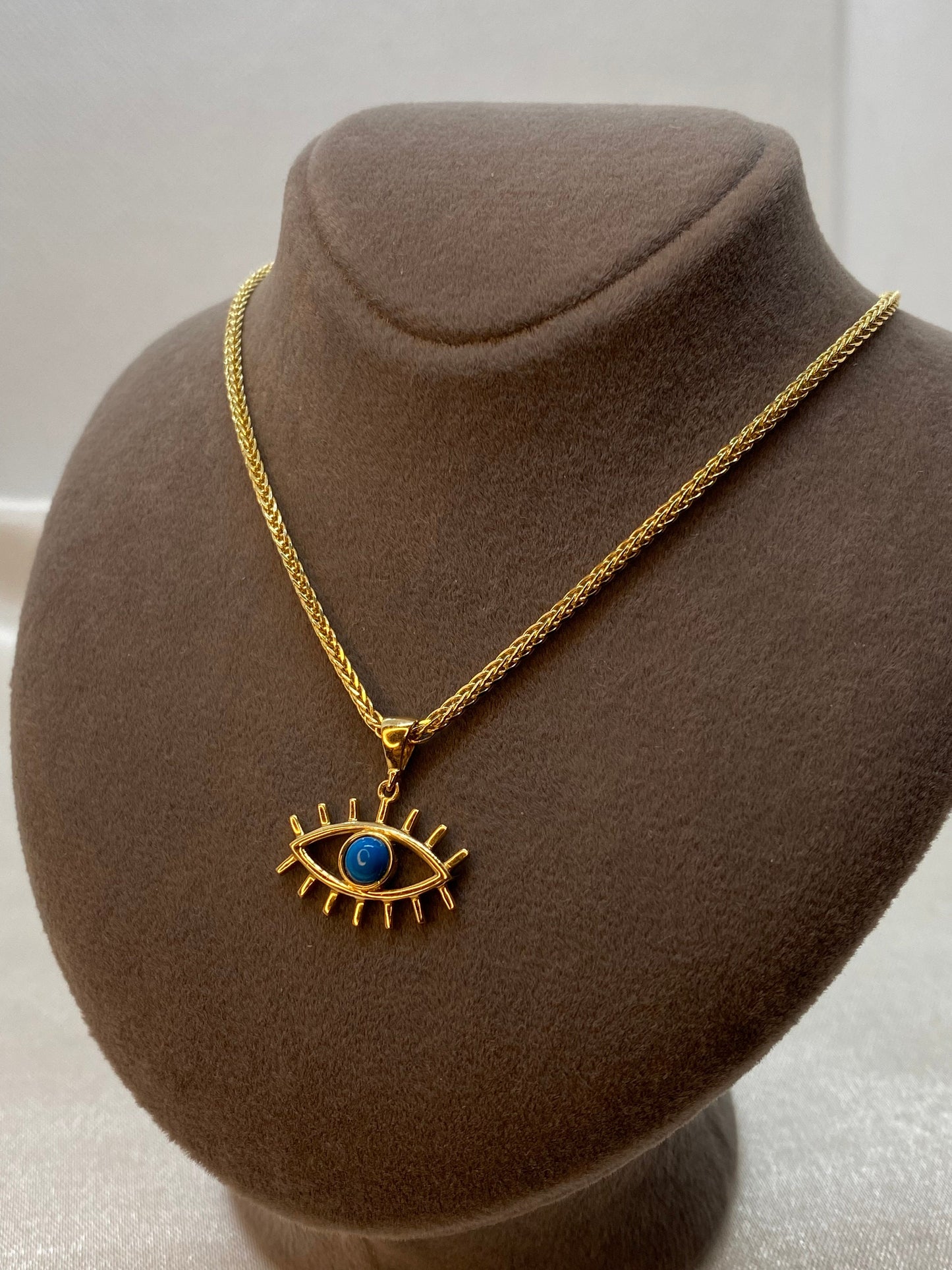 14k Gold Evil Eye Necklace, 14k evil eye Pendant with foxtail necklace , For Her ,Gift For Her, defense toward of the Evil eye