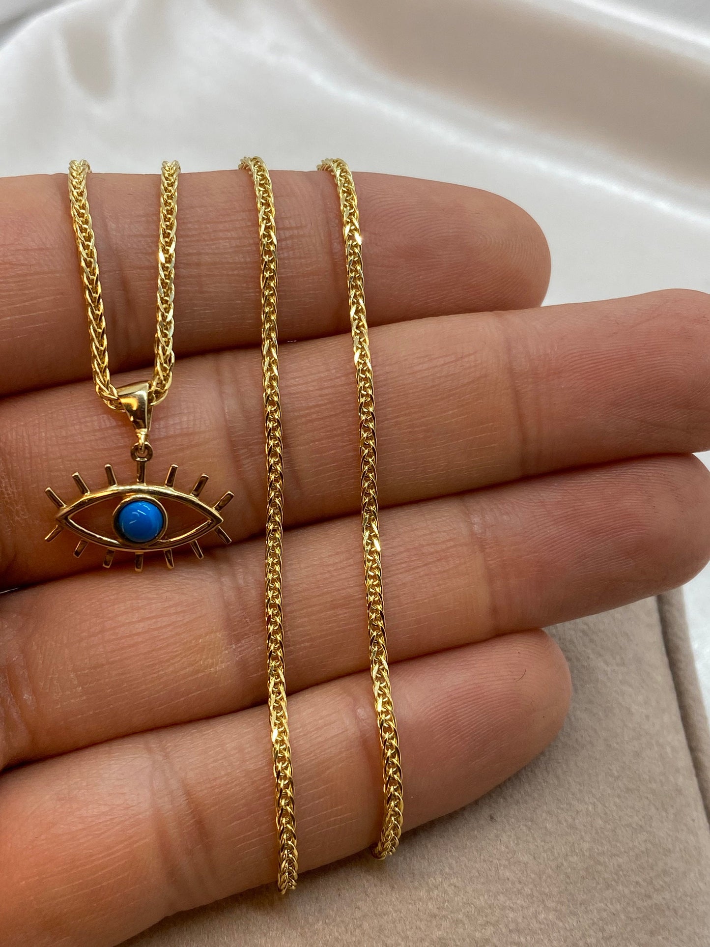 14k Gold Evil Eye Necklace, 14k evil eye Pendant with foxtail necklace , For Her ,Gift For Her, defense toward of the Evil eye