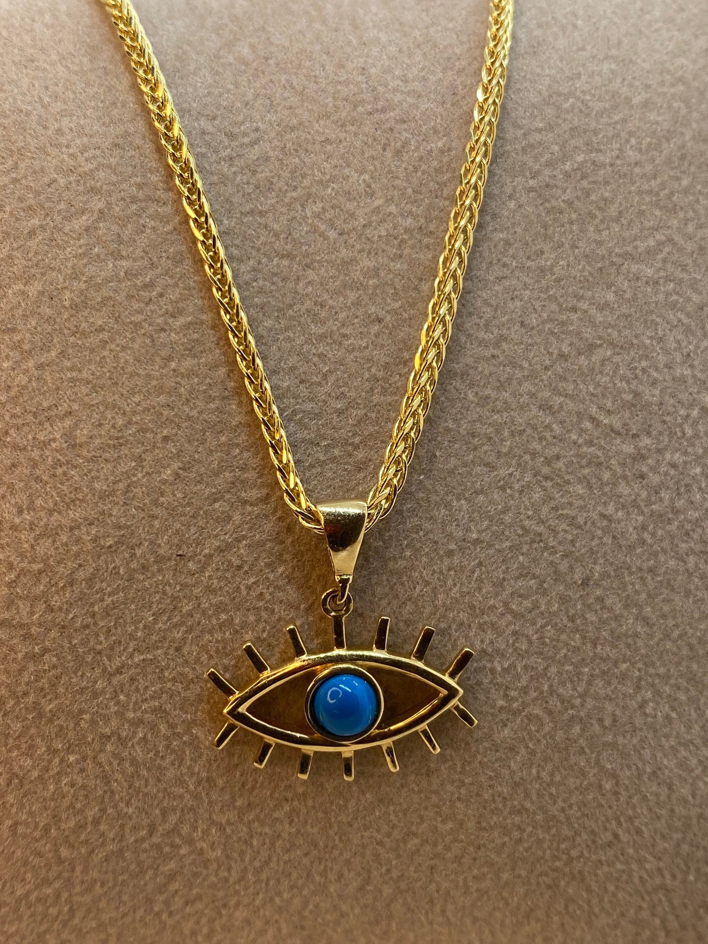 14k Gold Evil Eye Necklace, 14k evil eye Pendant with foxtail necklace , For Her ,Gift For Her, defense toward of the Evil eye