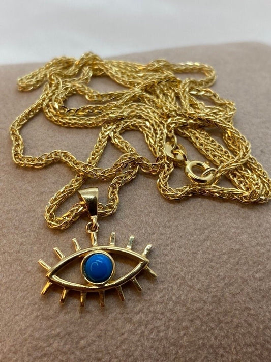 14k Gold Evil Eye Necklace, 14k evil eye Pendant with foxtail necklace , For Her ,Gift For Her, defense toward of the Evil eye