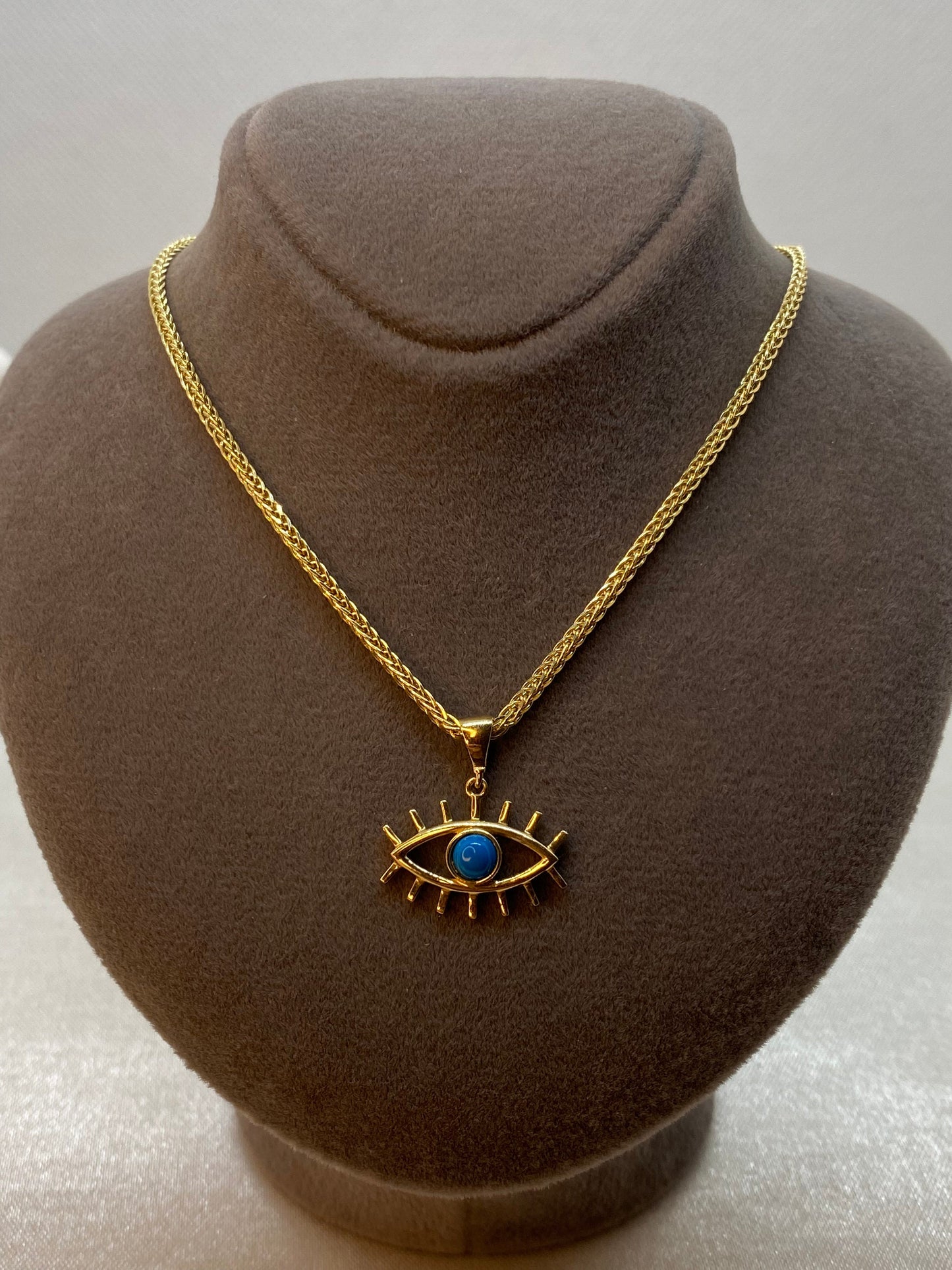 14k Gold Evil Eye Necklace, 14k evil eye Pendant with foxtail necklace , For Her ,Gift For Her, defense toward of the Evil eye