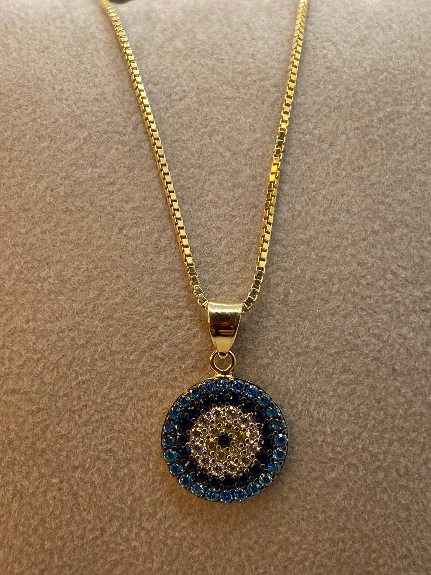 18k Gold Evil Eye Necklace 19.5",1mm , 18k evil eye Pendant with Box chain  necklace ,Gift For Her, defense toward of the Evil eye