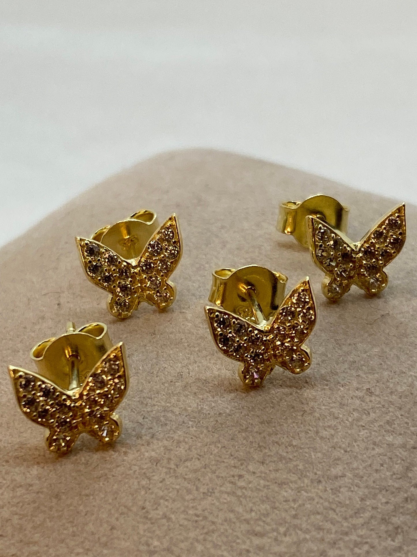 14k Real Gold butterfly stud  Earring with cubic zirconia  , Gold stud Earring , butterfly earring ,real gold ,gift for Her , For Mom