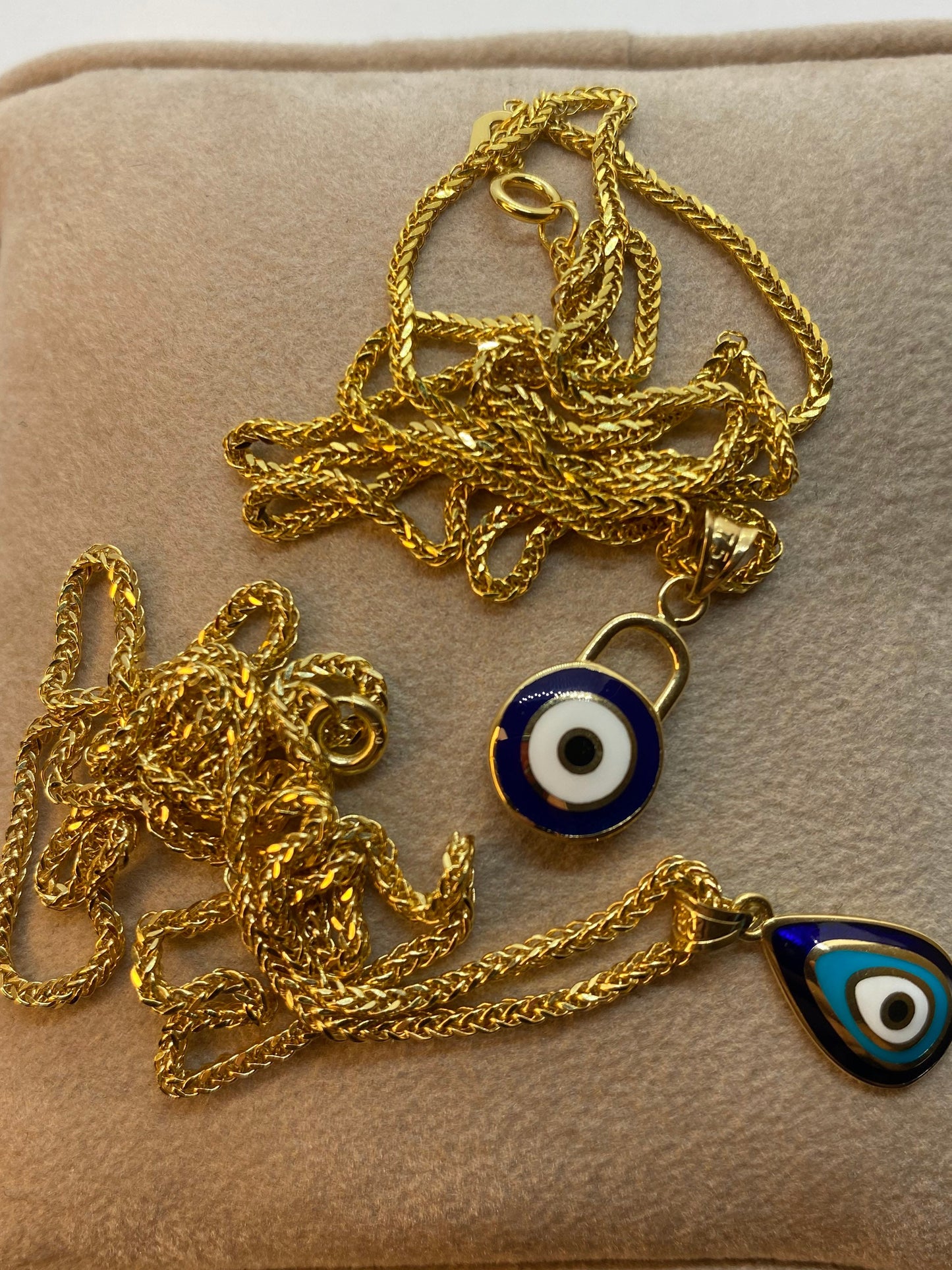 18k Gold Evil Eye Necklace 19.5",1.5mm , 18k evil eye Pendant with foxtail necklace , For Her ,Gift For Her, Birthday Gift,