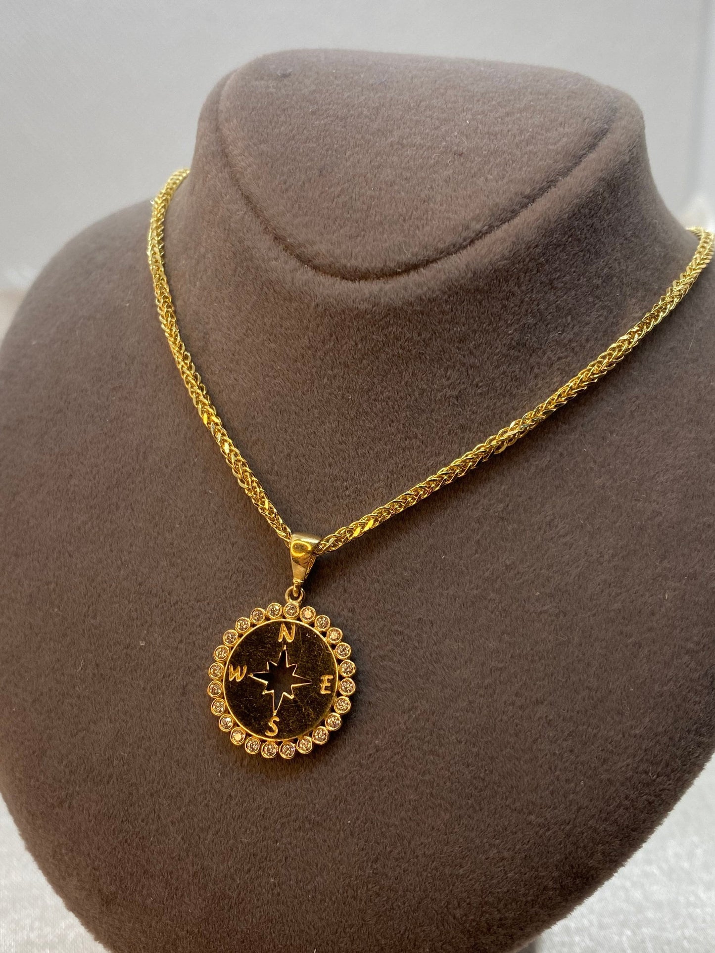 14K solid gold Compass pendant  with 18k foxtail necklace 2mm, compass jewelry, solid gold necklace,  custom pendant, traveler gift