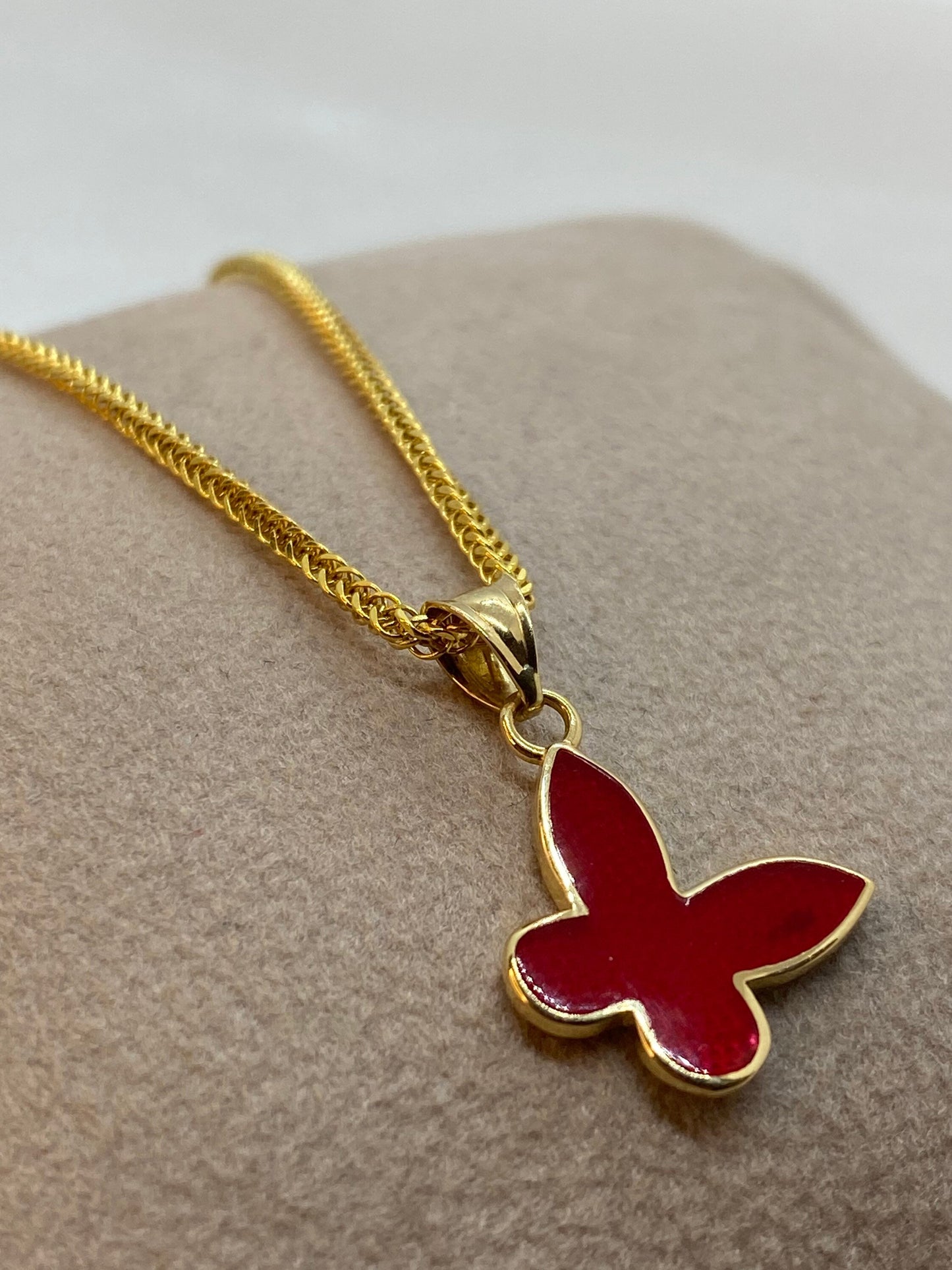 18k solid Gold Butterfly Necklace - Solid Gold Red Color Butterfly Necklace - Birthday Gift - Gift For Her - Anniversary Gift .