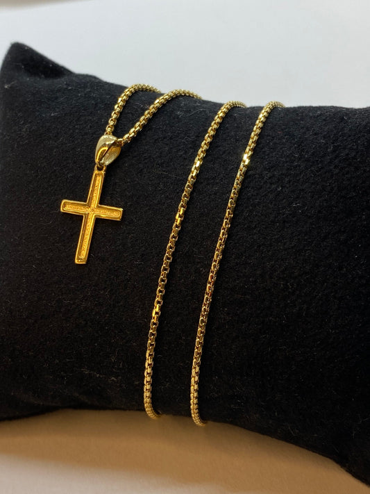 18k Real Gold Cross Necklace with Box chain in different sizes  ,16",18'',20",22",24",inches,1mm, For her ,For Him, Birthday Gift.