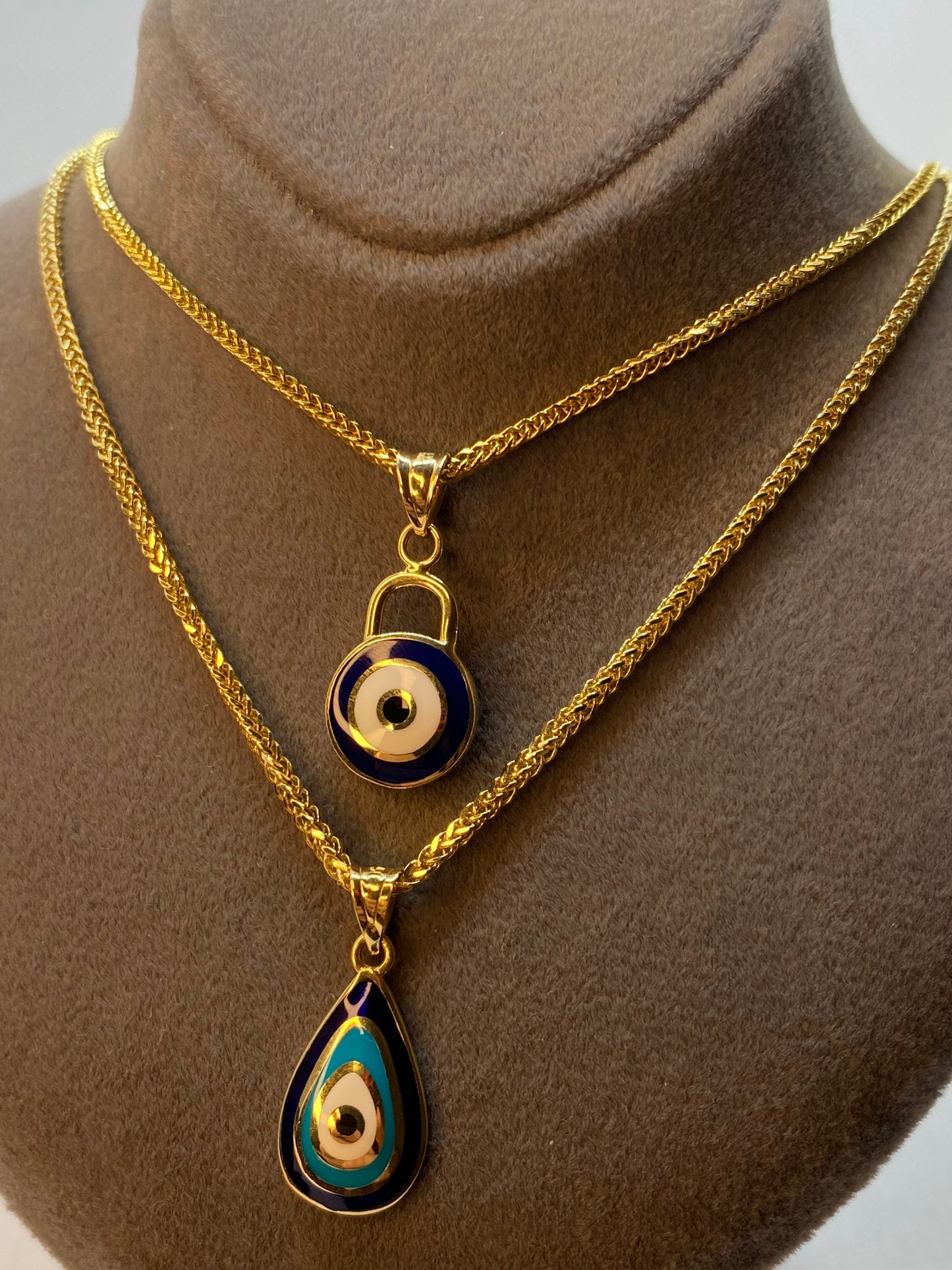 18k Gold Evil Eye Necklace 19.5",1.5mm , 18k evil eye Pendant with foxtail necklace , For Her ,Gift For Her, Birthday Gift,