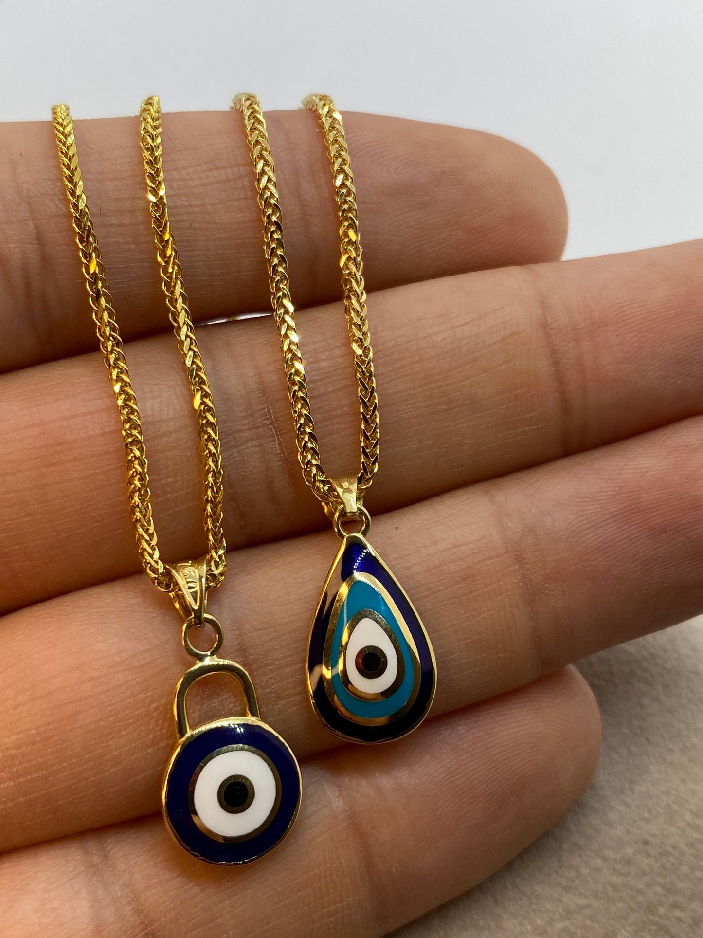 18k Gold Evil Eye Necklace 19.5",1.5mm , 18k evil eye Pendant with foxtail necklace , For Her ,Gift For Her, Birthday Gift,