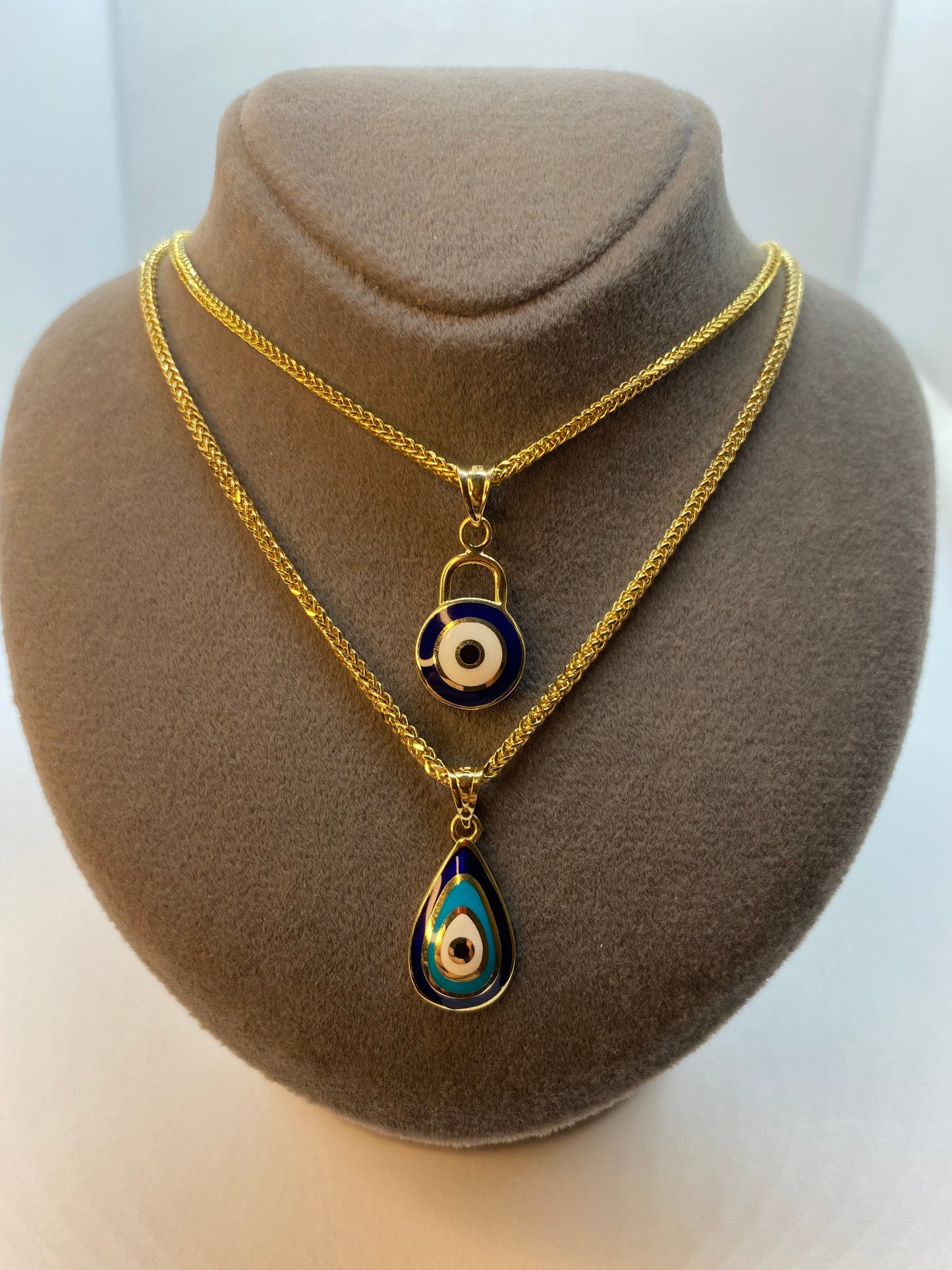 18k Gold Evil Eye Necklace 19.5",1.5mm , 18k evil eye Pendant with foxtail necklace , For Her ,Gift For Her, Birthday Gift,