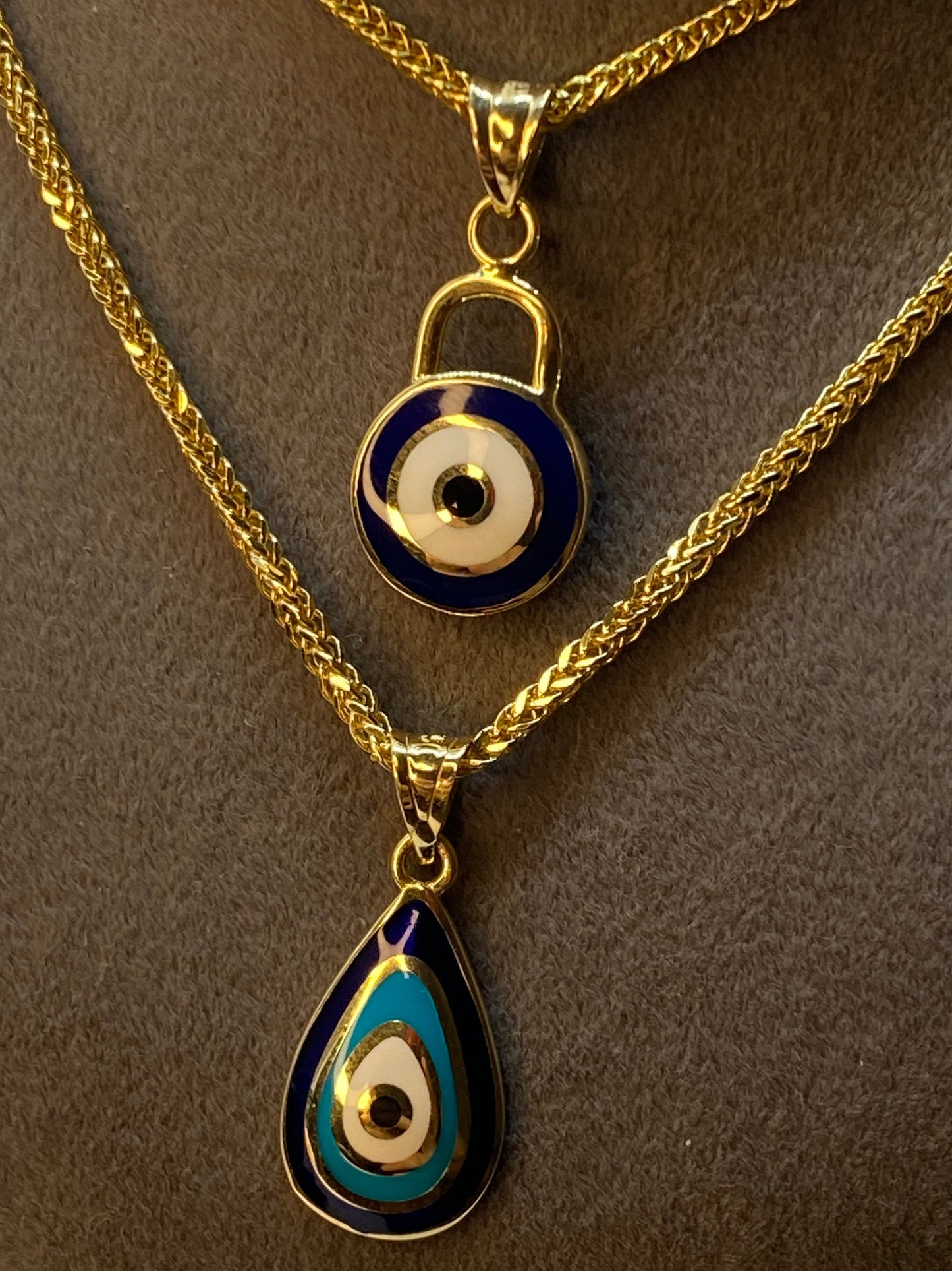 18k Gold Evil Eye Necklace 19.5",1.5mm , 18k evil eye Pendant with foxtail necklace , For Her ,Gift For Her, Birthday Gift,