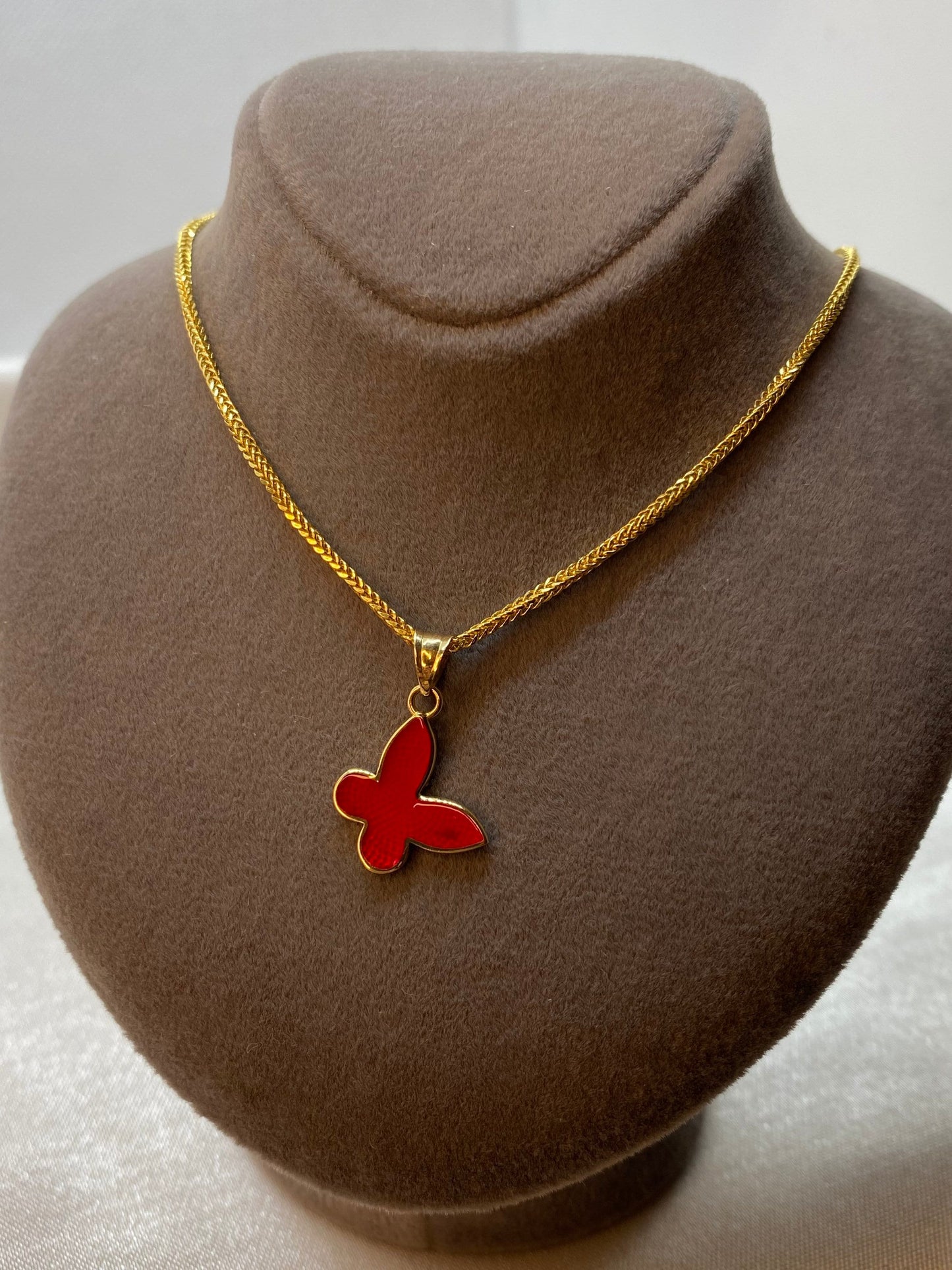 18k solid Gold Butterfly Necklace - Solid Gold Red Color Butterfly Necklace - Birthday Gift - Gift For Her - Anniversary Gift .