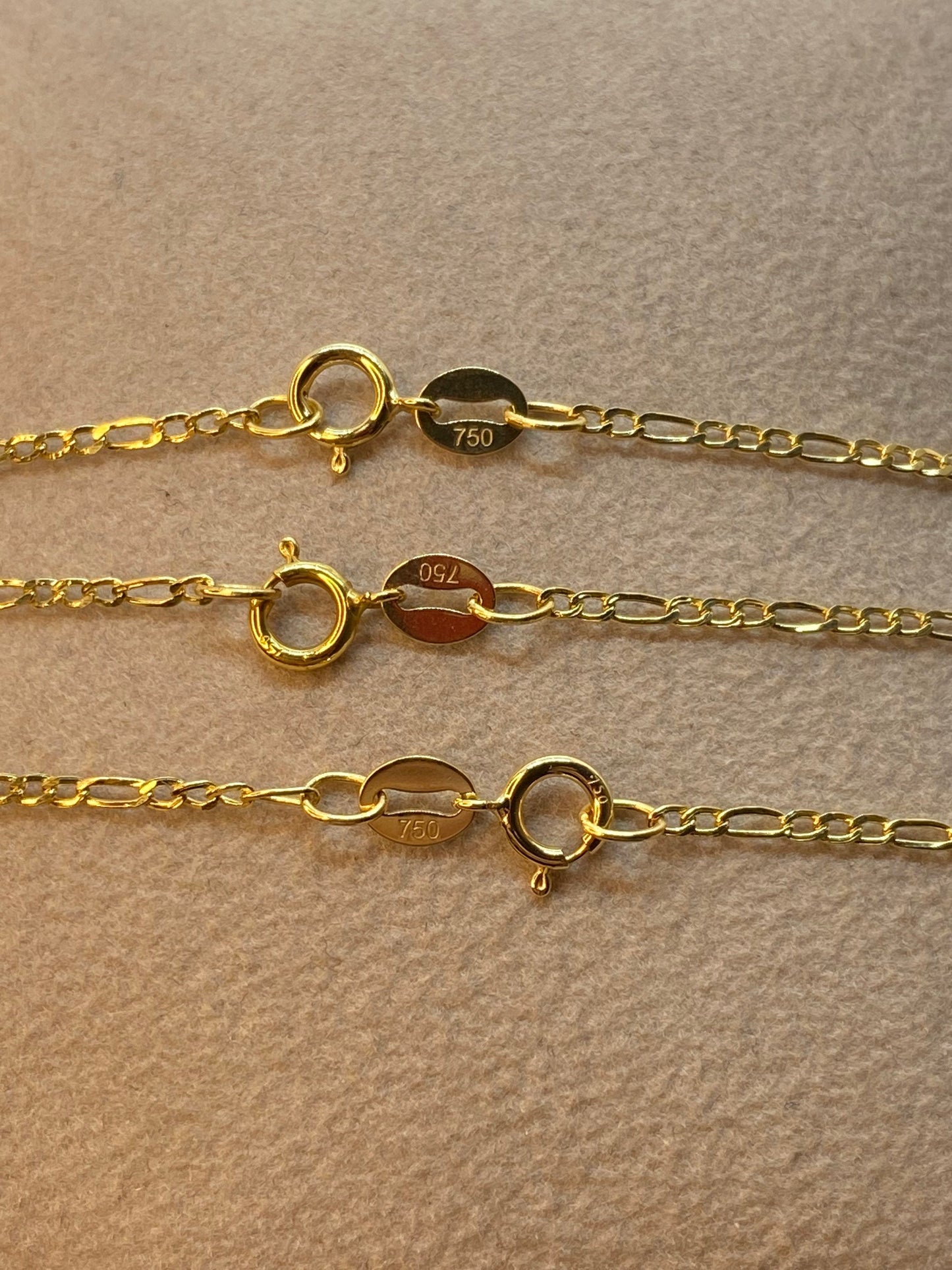 18K Gold Figaro Necklace 1.5mm, Real 18K Gold Figaro Chain for Men & Women, Birthday & Christmas Gift