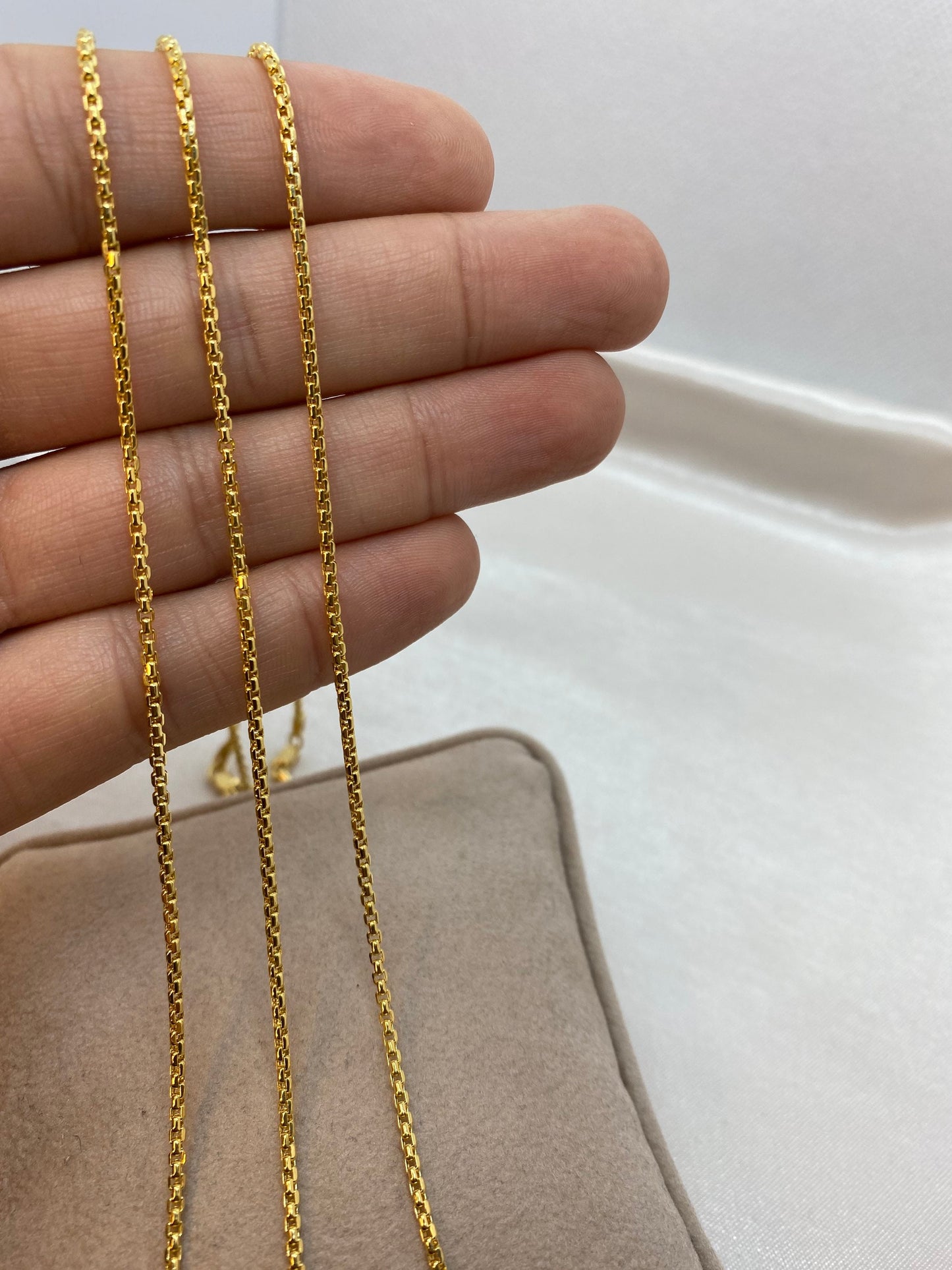 18K Gold Box Chain Necklace, 20,22,24 inches , Real Gold Chain, Box Link Chain, Box Chain Gold, For Women, For Men, Birthday Gift.