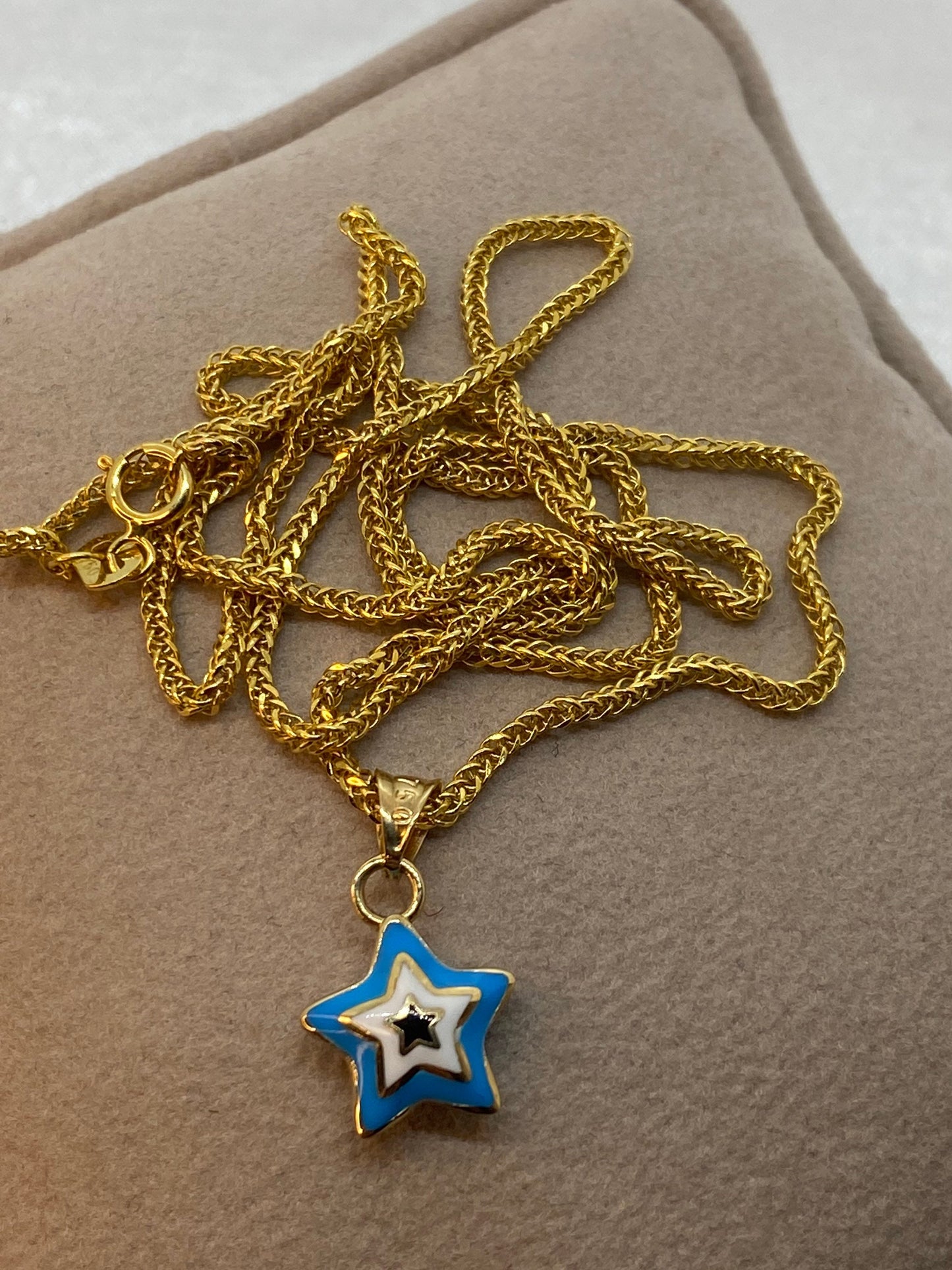 18k Gold Star of Bethlehem Necklace 19.5",1.5mm , 18k Star of Bethlehem Pendant with foxtail necklace ,For Her ,Gift For Her, Christmas Gift