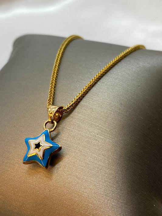 18k Gold Star of Bethlehem Necklace 19.5",1.5mm , 18k Star of Bethlehem Pendant with foxtail necklace ,For Her ,Gift For Her, Christmas Gift