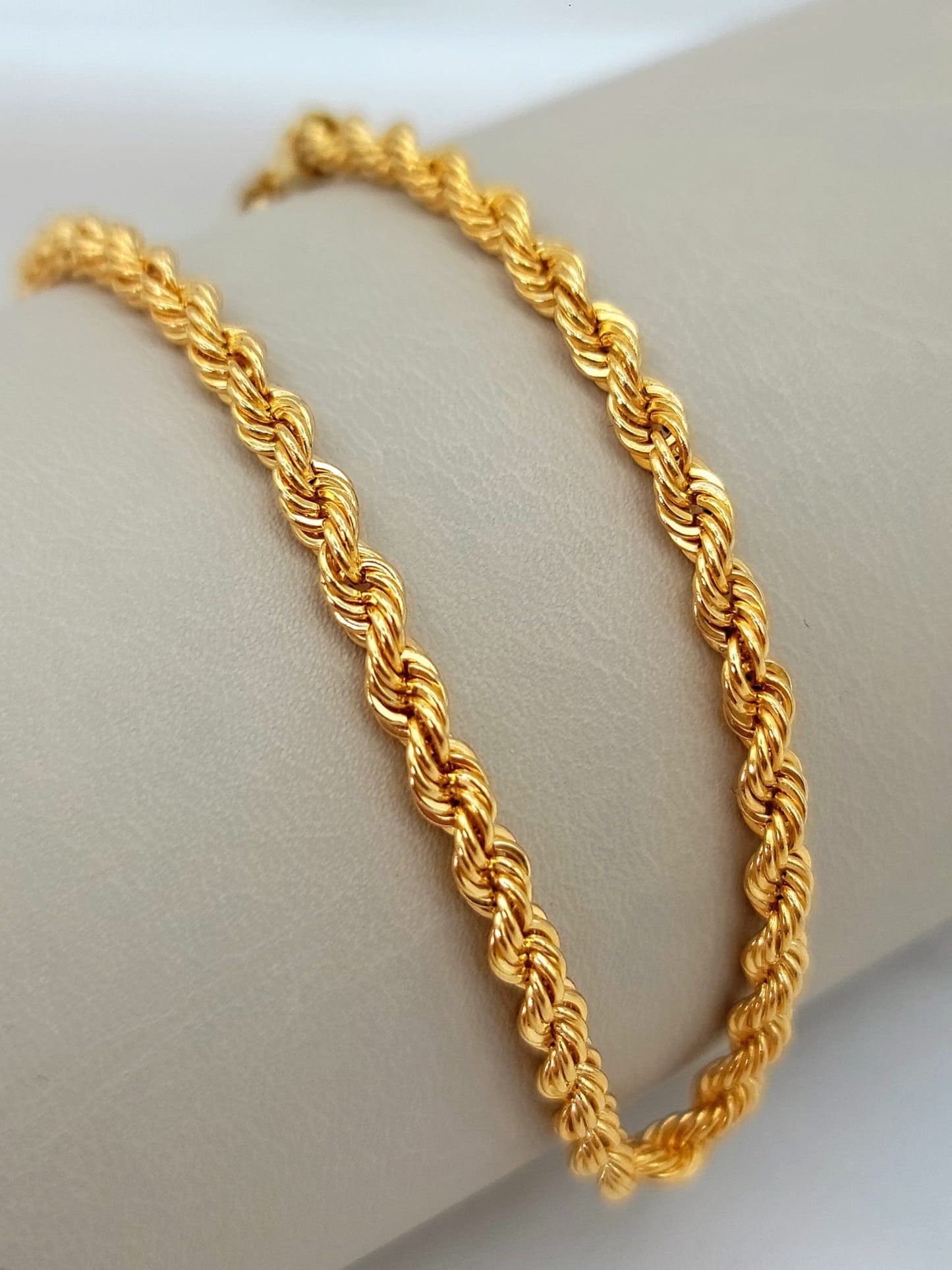 14K Solid Gold Rope Anklet Chain, Real Gold Rope Anklet, 14K Diamond-cut Rope Anklet, 4mm - 9”, 10” Gold Rope Anklet, Unisex, Gift!