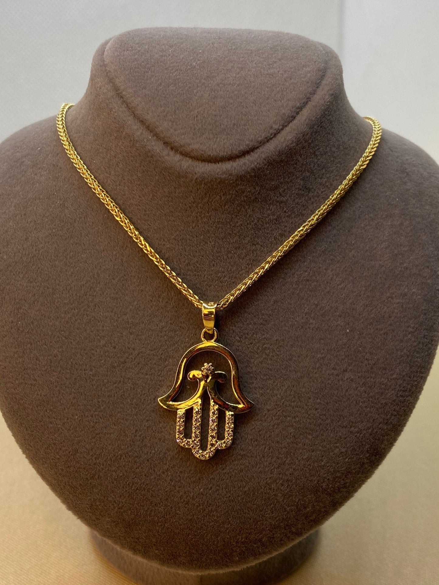 14k Solid Gold Hamsa Hand Necklace , Nazar Charm Pendant, Fatima Hand Necklace