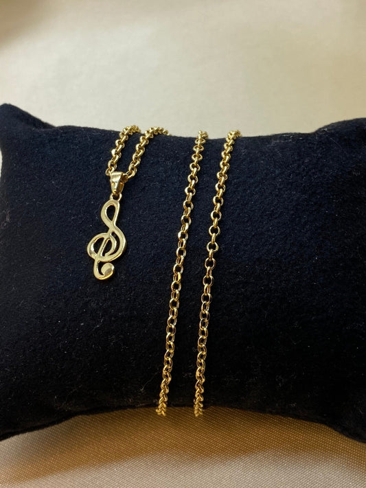 18K Gold Sol Key Necklace  ,Gold Music Note Necklace , solid gold rolo chain, Gold Musical Pendant, Music Jewelry, Gold Notes, Gift