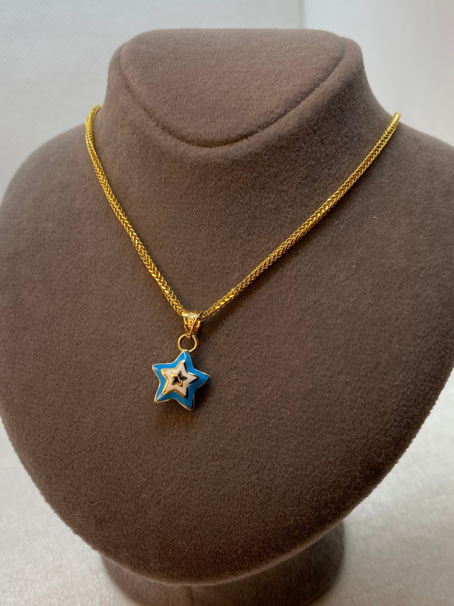 18k Gold Star of Bethlehem Necklace 19.5",1.5mm , 18k Star of Bethlehem Pendant with foxtail necklace ,For Her ,Gift For Her, Christmas Gift