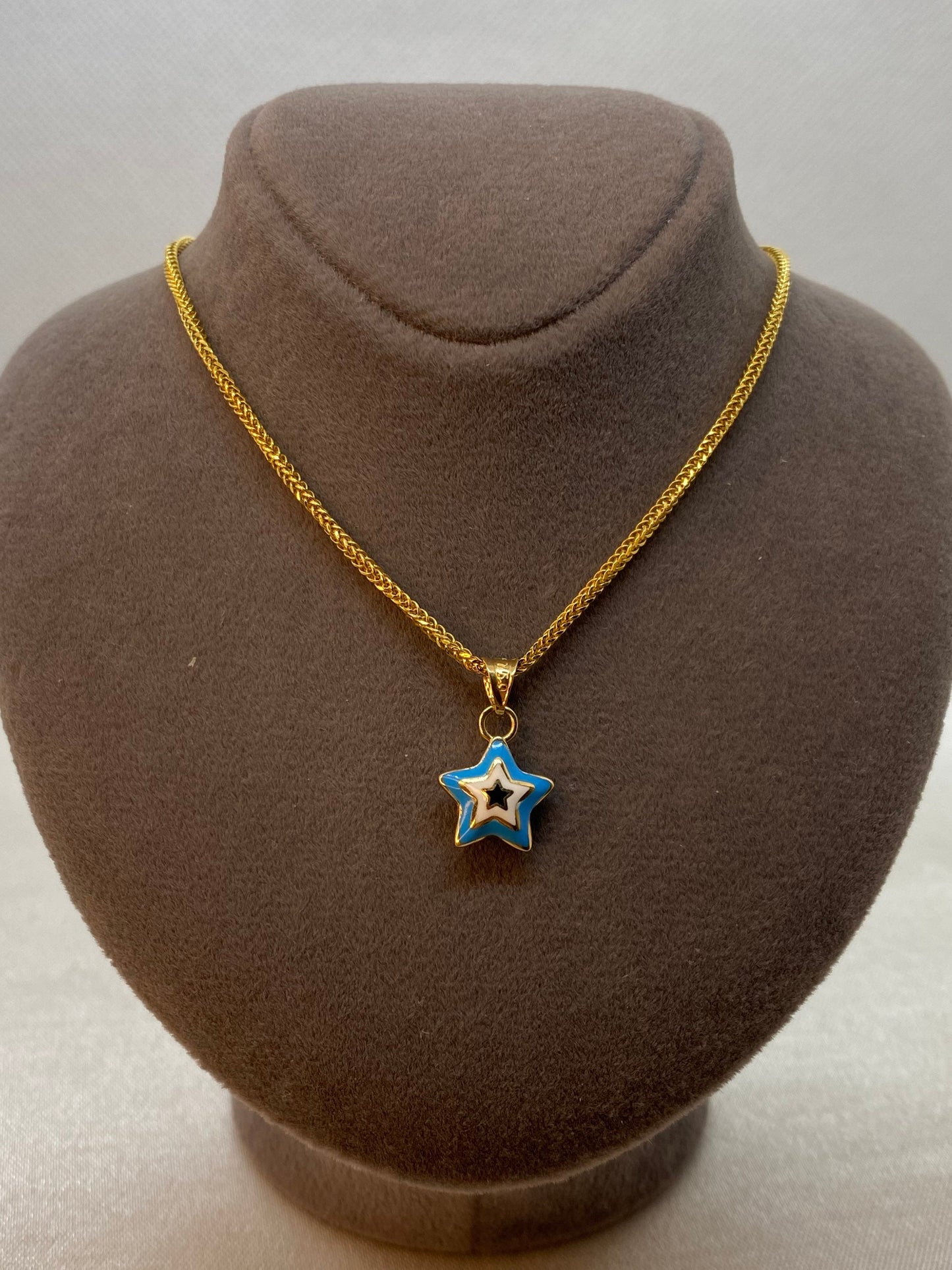 18k Gold Star of Bethlehem Necklace 19.5",1.5mm , 18k Star of Bethlehem Pendant with foxtail necklace ,For Her ,Gift For Her, Christmas Gift