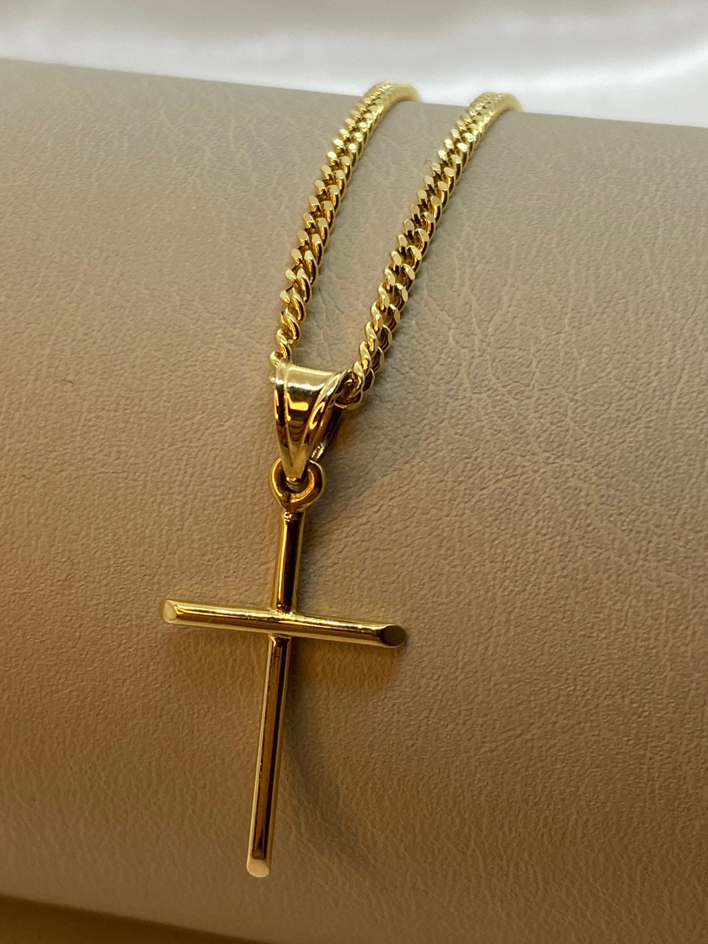 18k solid Gold Cross Necklace with curb chain Diamond Cut So Shiny and Durable, 24 inches,2mm,Gift for Him ,Birthday Gift, Christmas gift