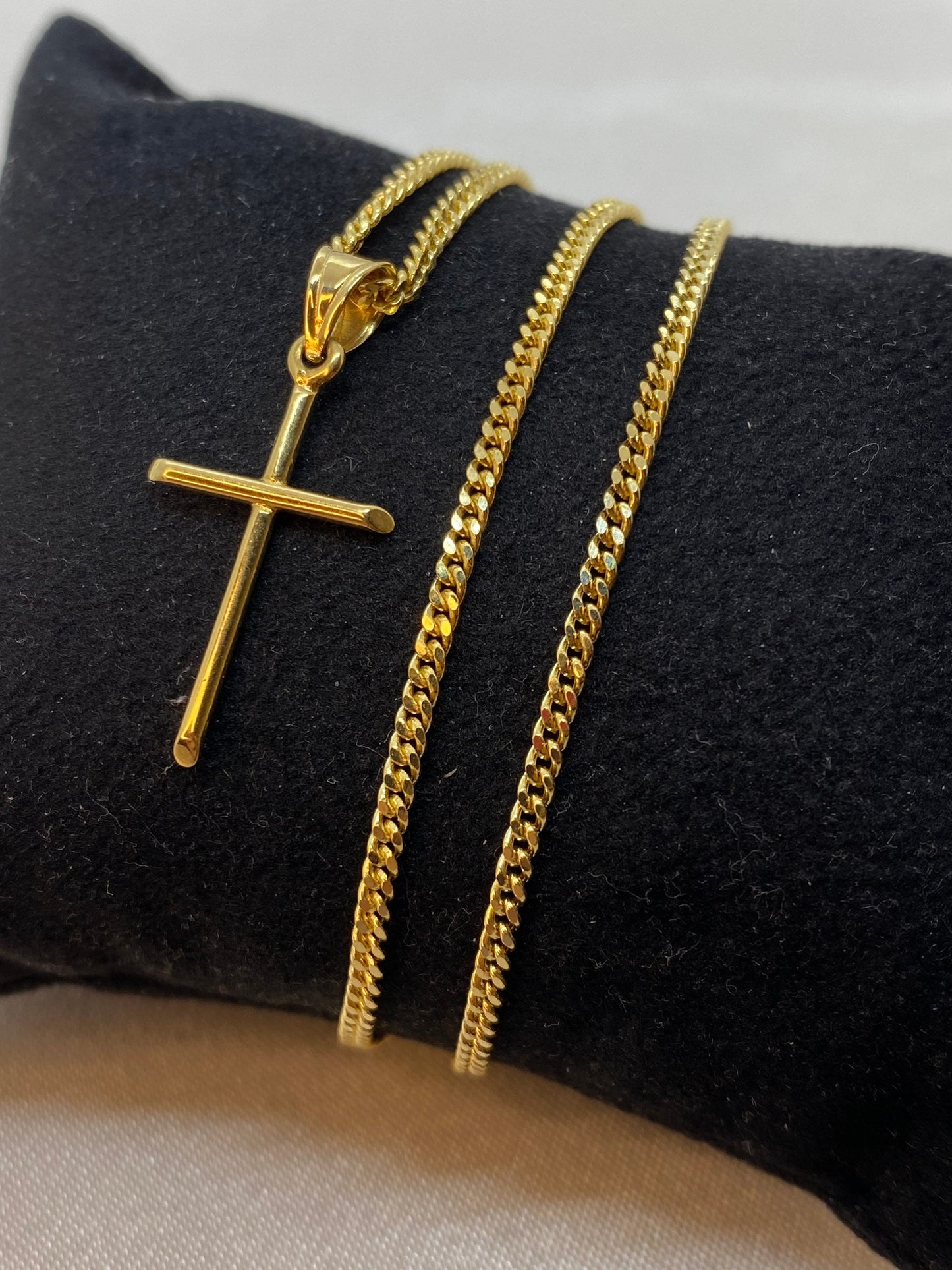 18k solid Gold Cross Necklace with curb chain Diamond Cut So Shiny and Durable, 24 inches,2mm,Gift for Him ,Birthday Gift, Christmas gift