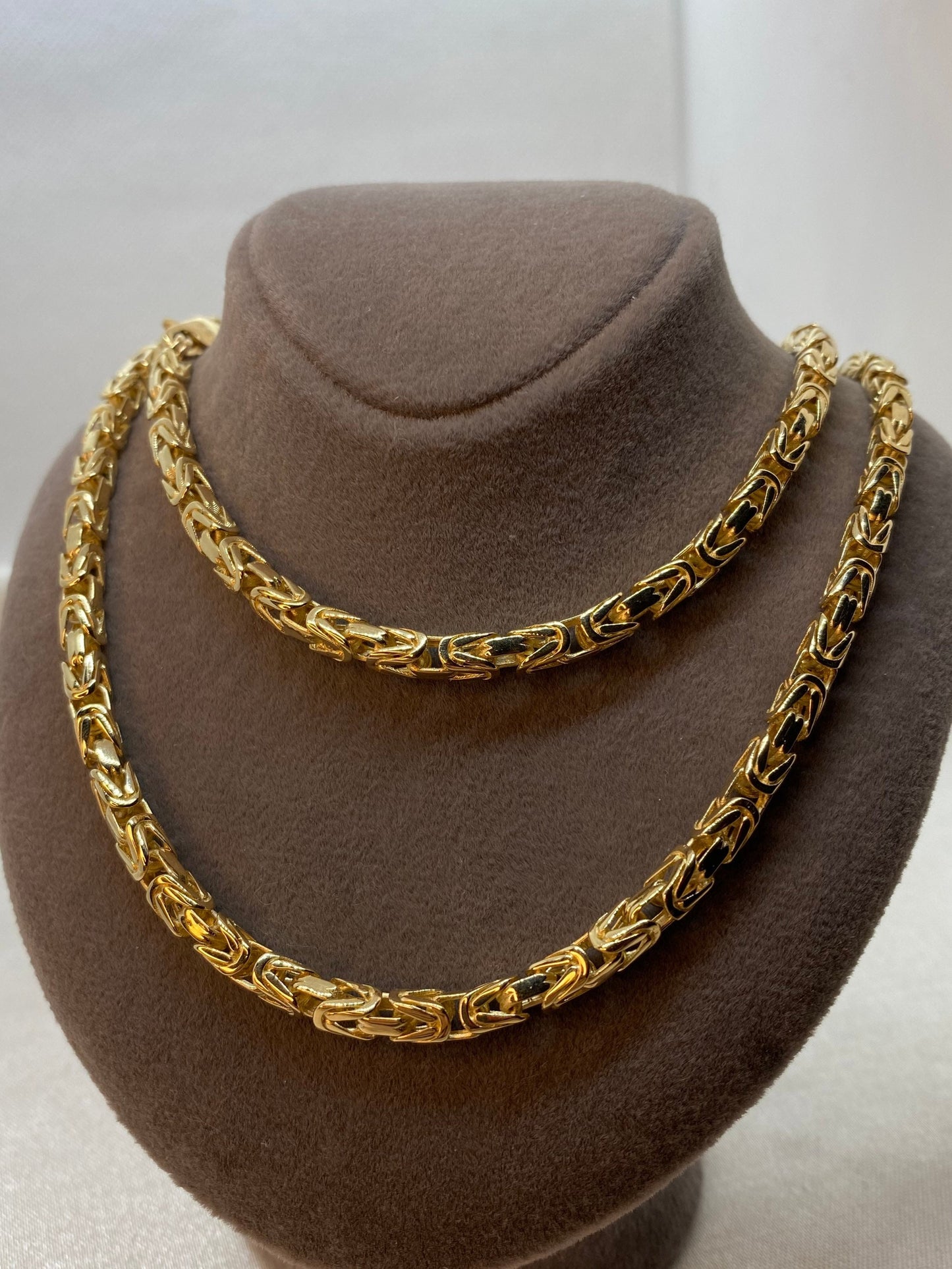 14K Solid Gold Byzantine Chain Necklace ,26”,24",22", 4mm, Thickness/ Real Gold Chain, For Him, Birthday Gift, Anniversary Gift, King Chain.